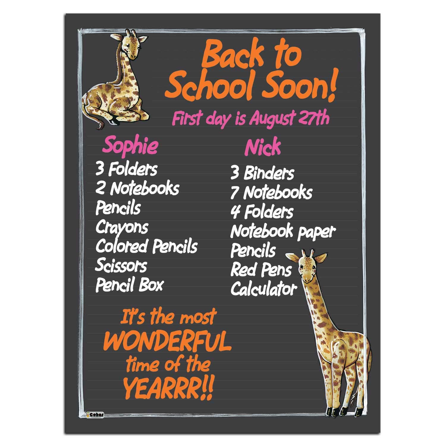 Premium Safari-Themed Magnetic Chalkboard with Giraffe Art - 12x16 Inch Magnetic Dry Erase Board with 3 Liquid Chalk Markers for Kids' Rooms, Classrooms & Creative Play Spaces
