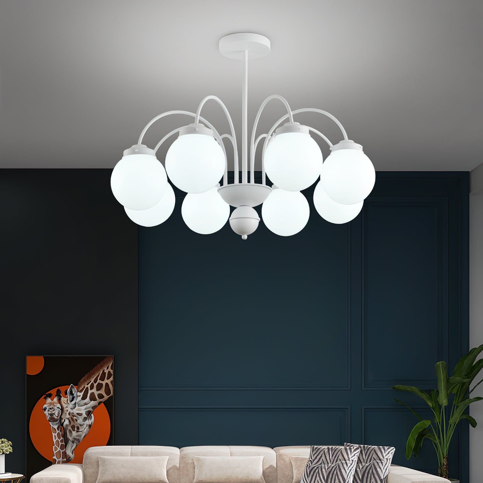 Elegant Cream Glass Ball Chandelier - Modern Crystal Ceiling Light Fixture for Dining Room, Bedroom & Living Room Decor