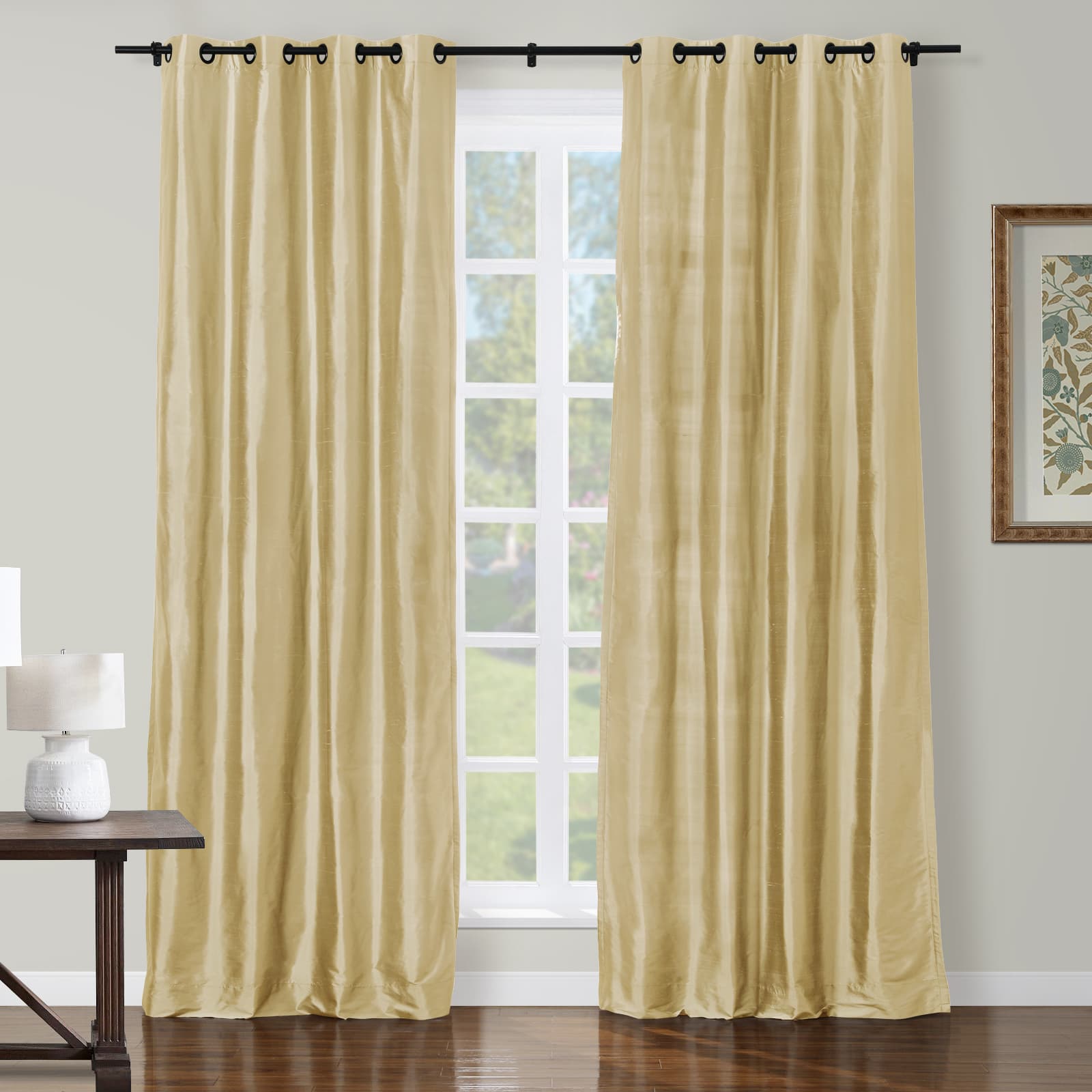 Selman Dupioni Silk Drapery Grommet Curtains - Luxury Silk Window Treatments for Living Room & Bedroom