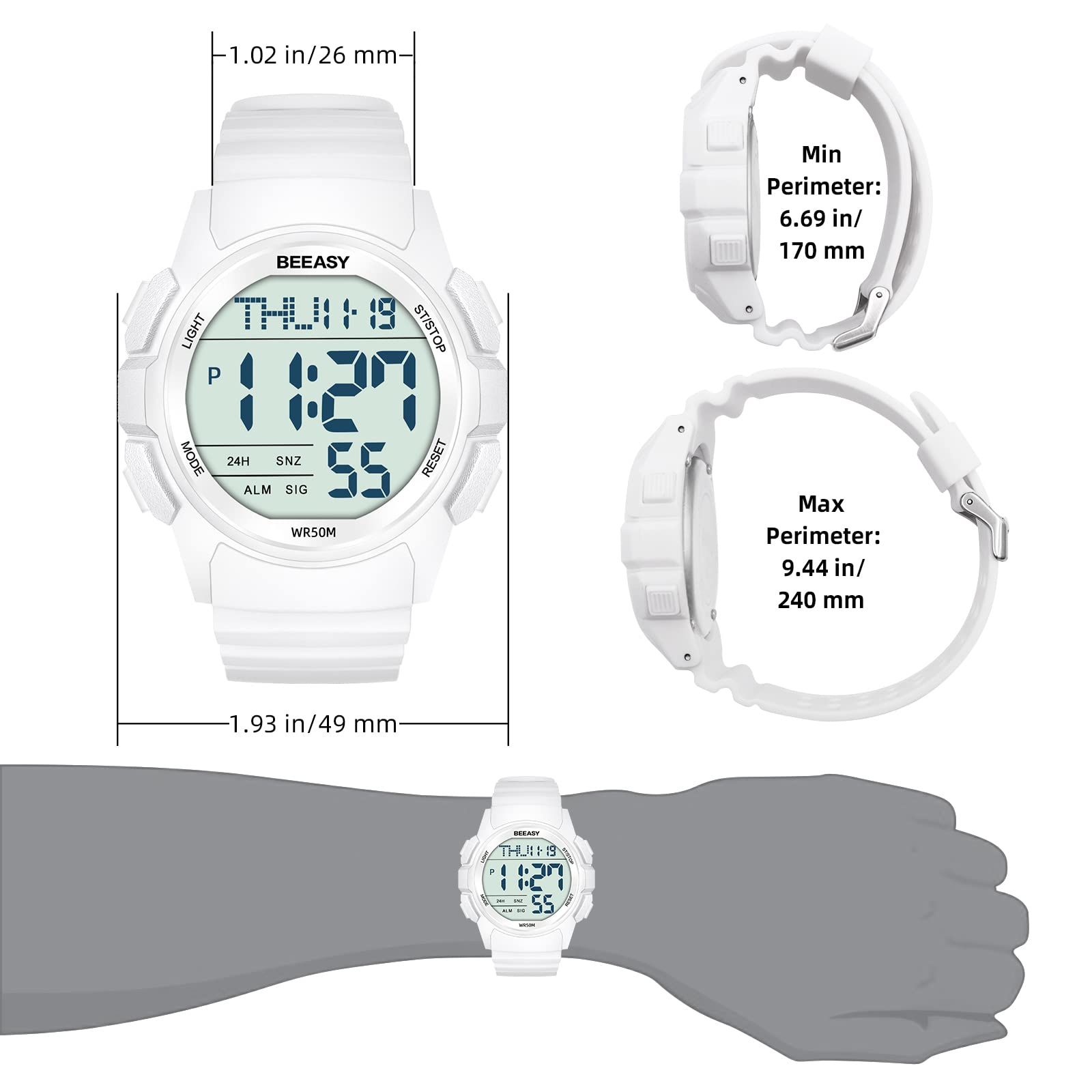 Beeasy Men's Digital Sports Watch - Waterproof Stopwatch, Countdown Timer, Alarm, Dual Time - Durable Rubber Strap Wristwatch for Men & Students | Perfect for Running, Swimming, Gym Workouts & Outdoor Activities
