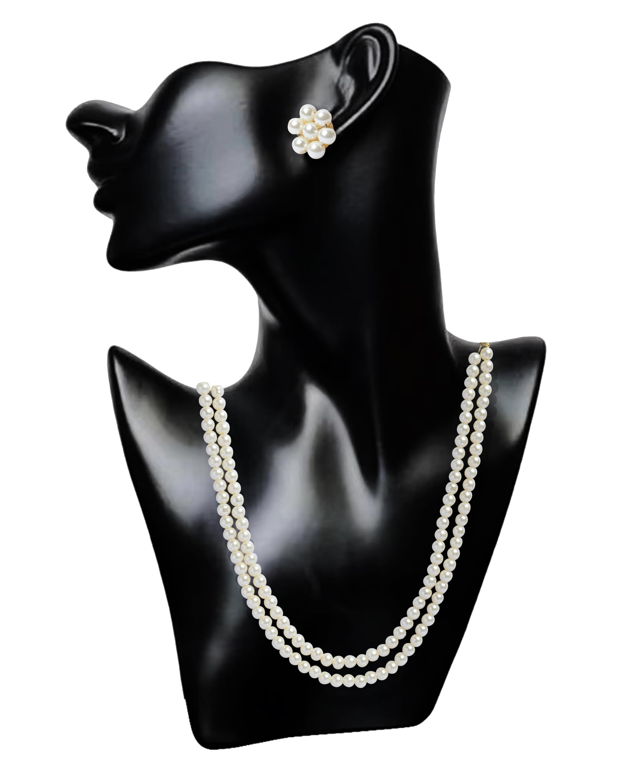 Double Layer White Pearl Necklace & Matching Stud Earrings Set for Women & Girls - Elegant Moti Mala Jewelry for Weddings, Parties & Special Occasions