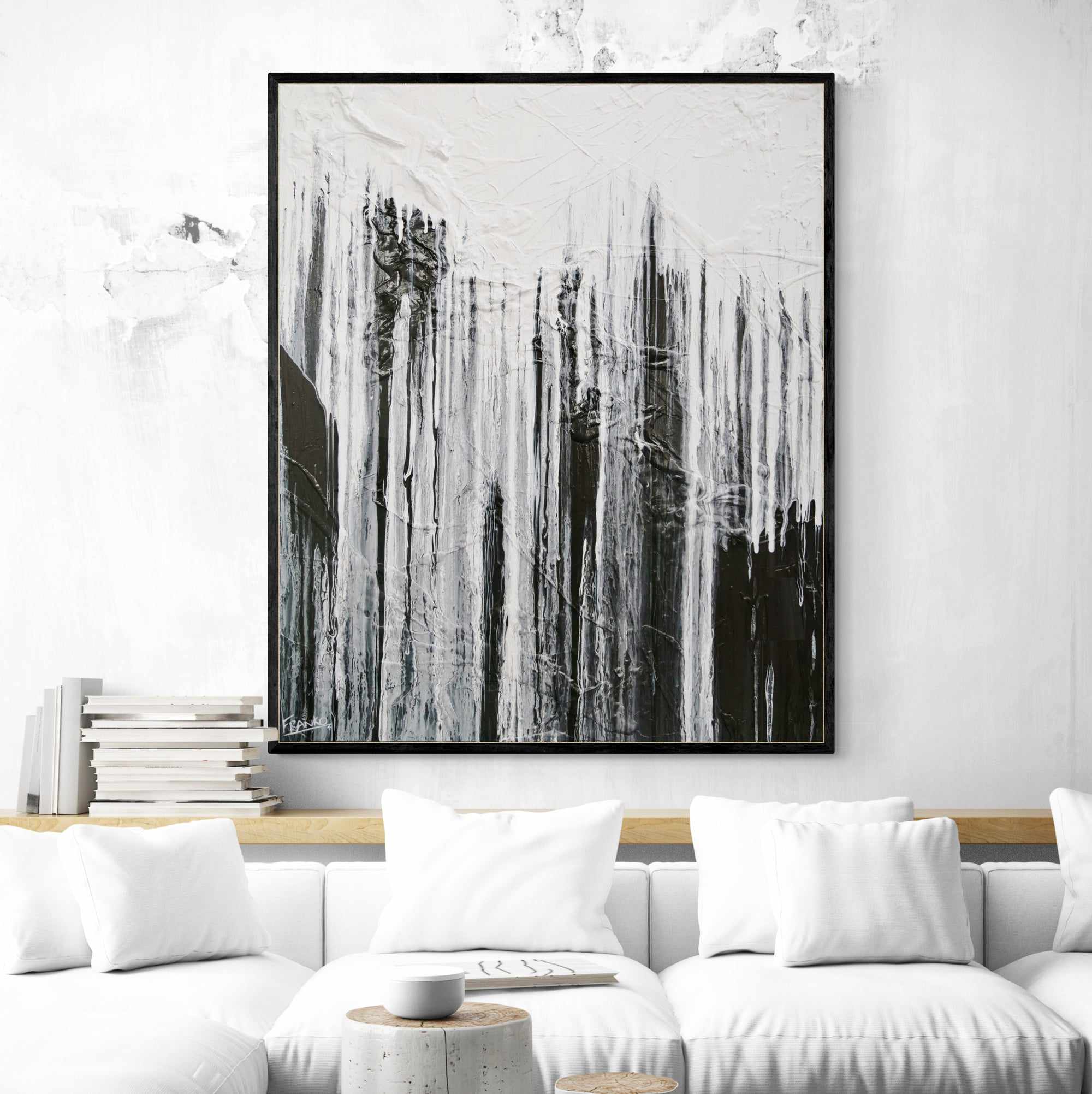 Lucid Jellyfish 120cm x 100cm Black White Grey Textured Abstract Canvas Wall Art - Modern Home Decor for Living Room, Bedroom & Office