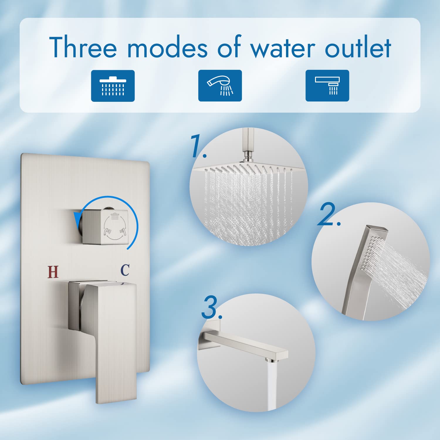 12 Inch Rain Shower System Complete Set - Ceiling Mount Rainfall Shower Head with Handheld Spray, Tub Spout & Rough-in Valve - Brushed Nickel Finish for Luxurious Bathroom Upgrade | Perfect for Master Bath, Spa Retreat & Modern Home Renovation