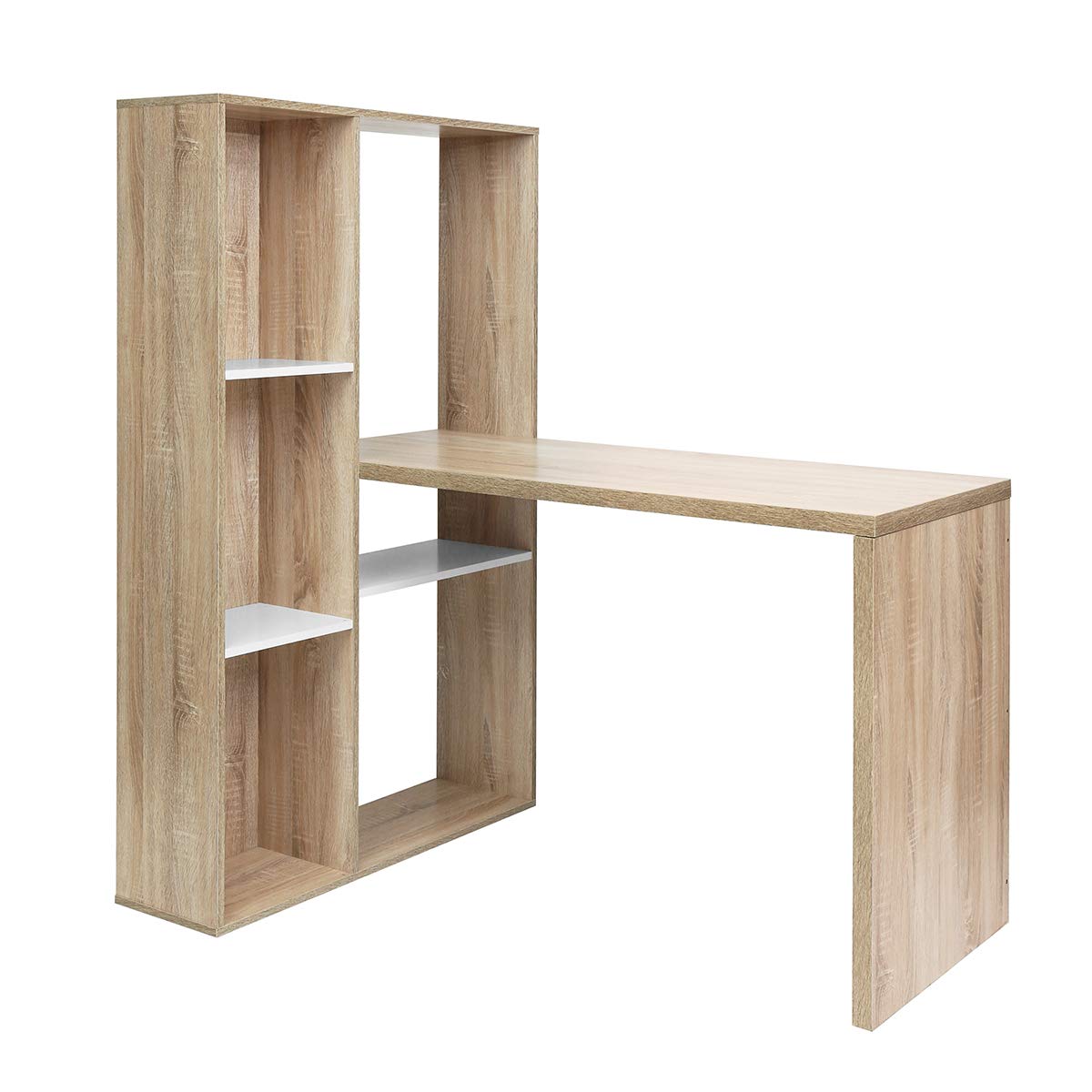 L-Shaped Computer Desk with 6-Tier Storage Shelves - Multifunctional Wooden Writing Table for Home Office & Study (Oak Finish) - Perfect for Small Spaces, Gaming Setup & Remote Work