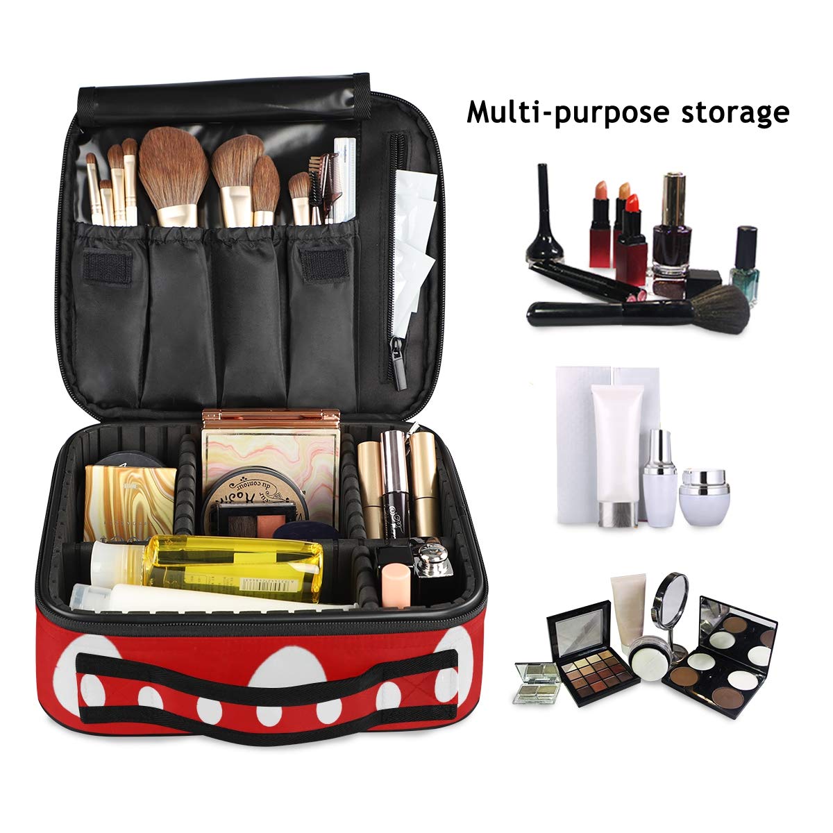 ALAZA Red White Polka Dot Makeup Train Case - Portable Cosmetic Organizer with Adjustable Dividers for Travel, Home & Professional Makeup Storage | Perfect for Makeup Artists, Travelers & Beauty Enthusiasts