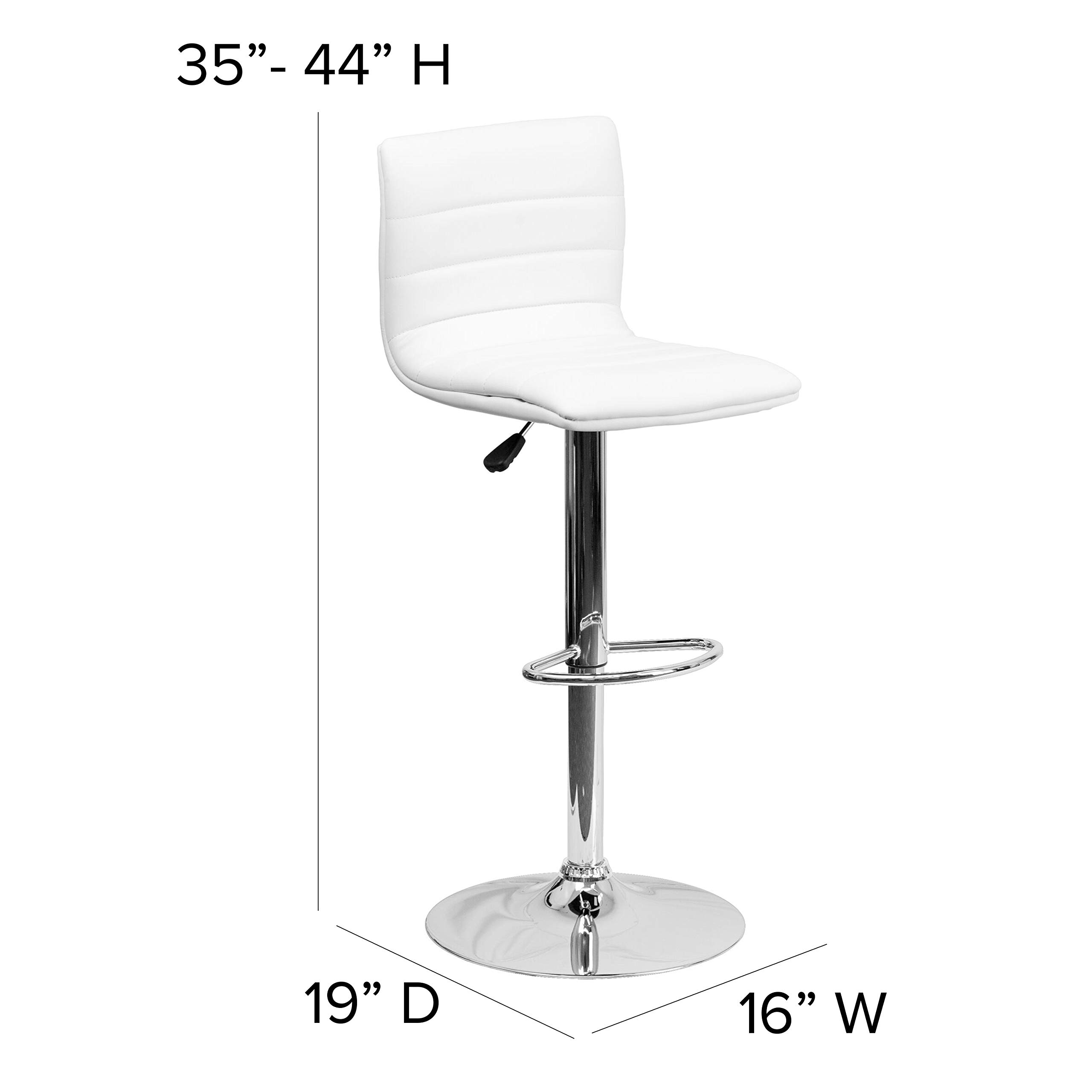 2 Pack White Vinyl Adjustable Height Bar Stools with Horizontal Stitch Back - Perfect for Kitchen Island, Breakfast Nook & Home Bar Counter Seating