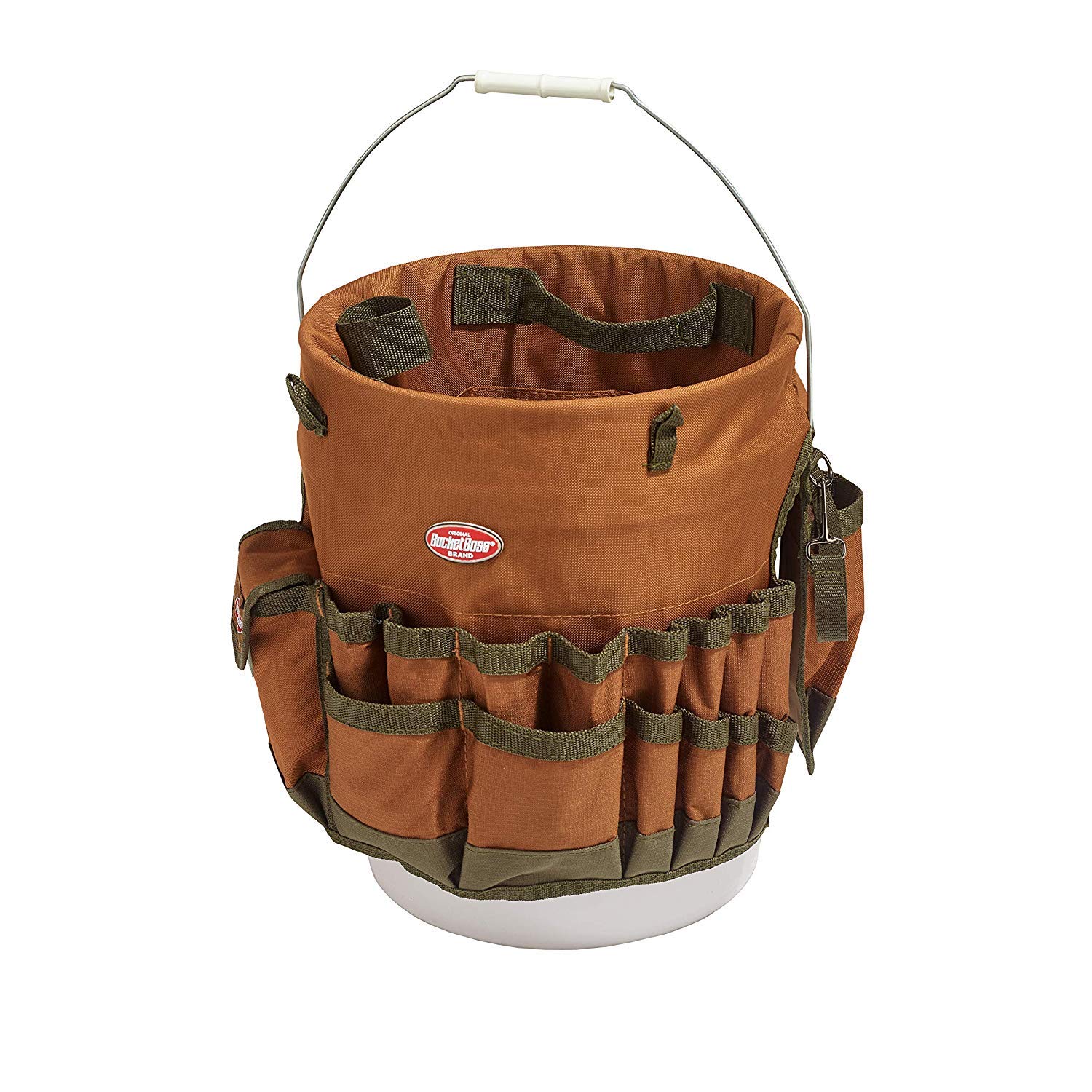 Bucket Boss The Bucketeer Tool Organizer - Brown Bucket Tool Holder with 20 Pockets (Pack of 2) - Perfect for Construction, Gardening & DIY Projects