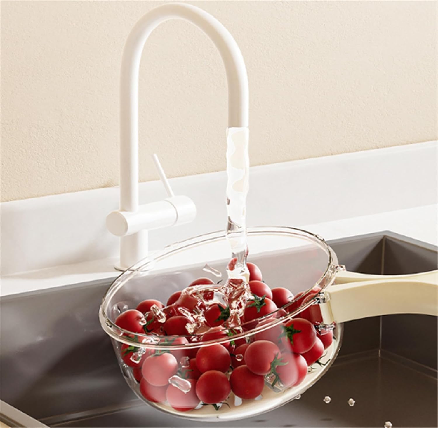 Cuzykitchen 2-in-1 Fruit Washing Bowl with Strainer & Lid - Foldable Vegetable Drainer Container with Handle for Kitchen & Picnics (Brown, 1pc) - Perfect for Washing Berries, Salad Greens & Fresh Produce