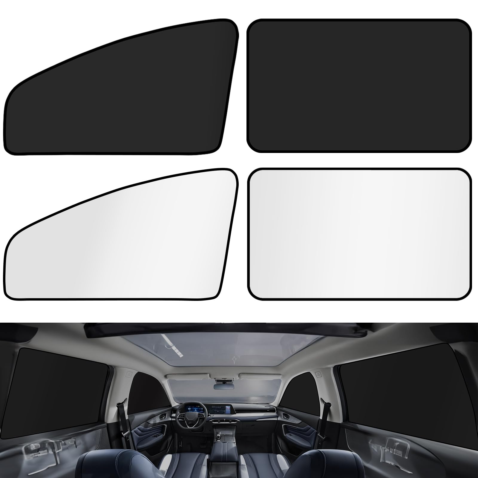 XCBYT 4-Pack Double-Sided Car Window Shades - Premium Privacy Curtains for Breastfeeding, Napping, Dressing, Camping, Road Trips, and Sun Protection