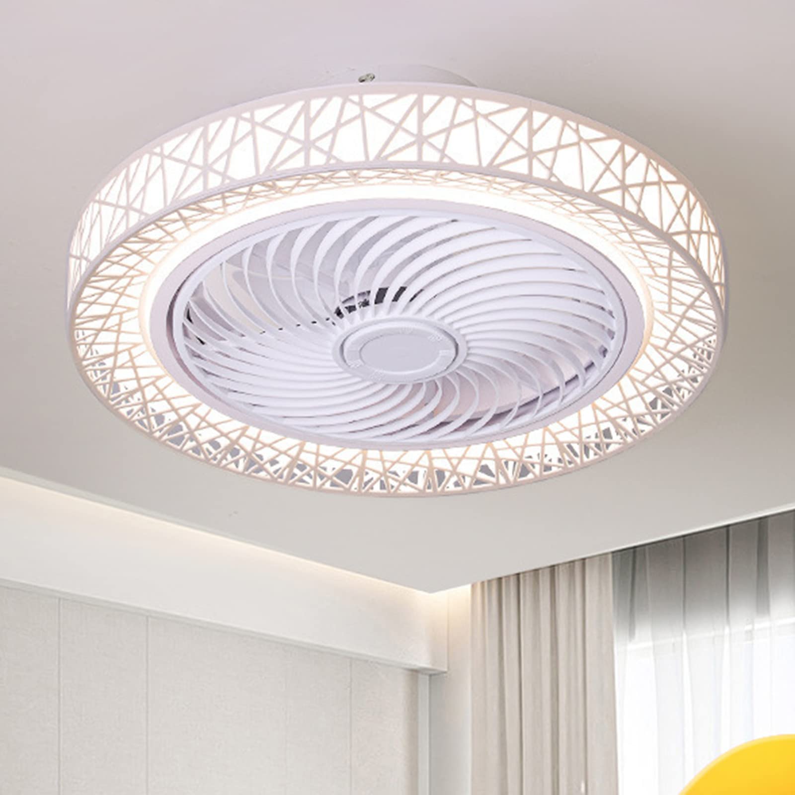 **Invisible Ceiling Fan with LED Lights - Dimmable Remote Control, 3 Color Lighting Modes, 110V Semi-Flush Mount Low Profile - Perfect for Bedroom, Living Room, Kitchen (White) - Ideal for Modern Home Cooling & Stylish Lighting**