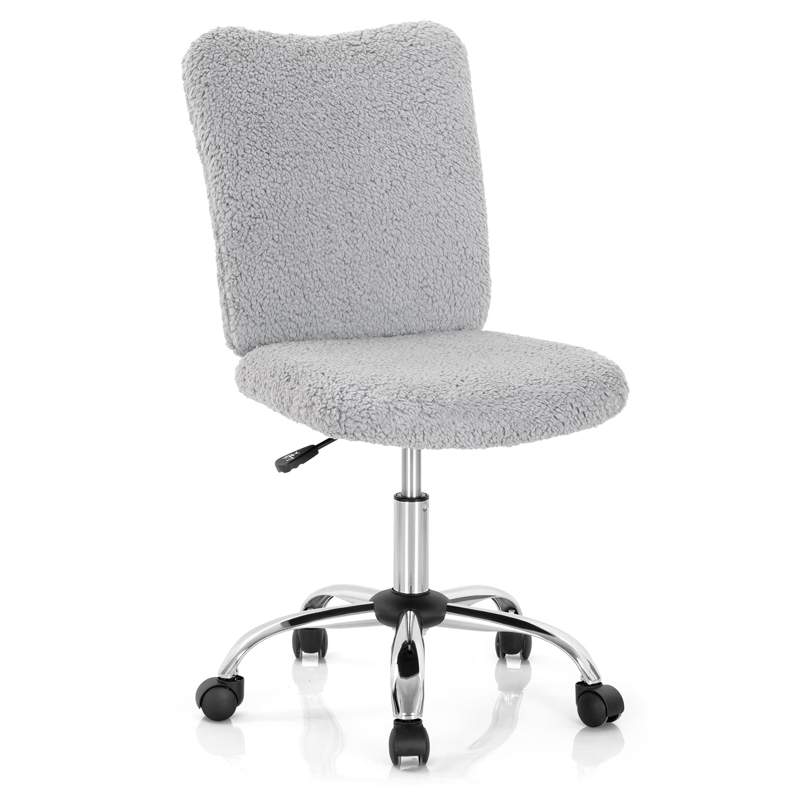 Giantex Faux Fur Office Chair - Adjustable Height Armless Swivel Desk Chair with Chrome Base, Soft Middle Back Support, Modern Fuzzy Rolling Task Chair for Study, Bedroom, Home Office (Grey) - Perfect for Work, Gaming & Vanity Makeup Areas