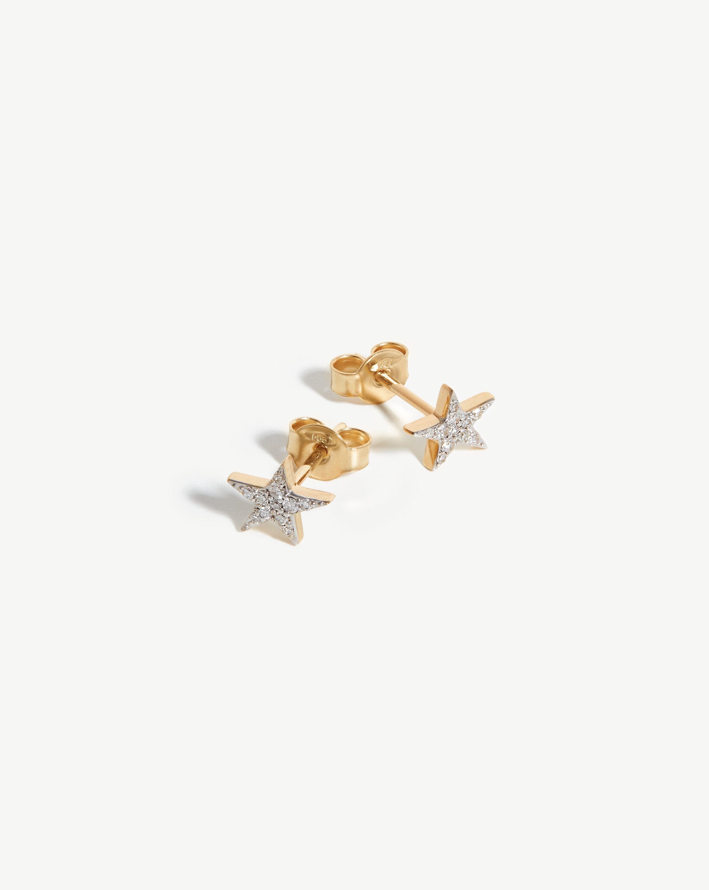 14K Solid Gold Small Star Stud Earrings with Real Diamonds - Dainty & Elegant Jewelry for Women - Perfect for Everyday Wear, Gifts & Special Occasions