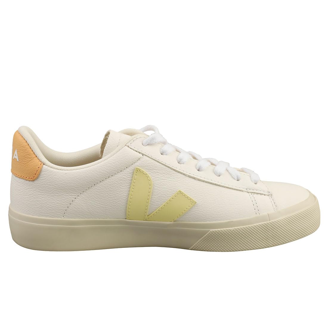 Veja CAMPO CHROMEFREE Women's White Sun Peach Casual Sneakers - US Size 7.5 | Eco-Friendly Vegan Leather Shoes for Everyday Wear, Work & Weekend Outfits