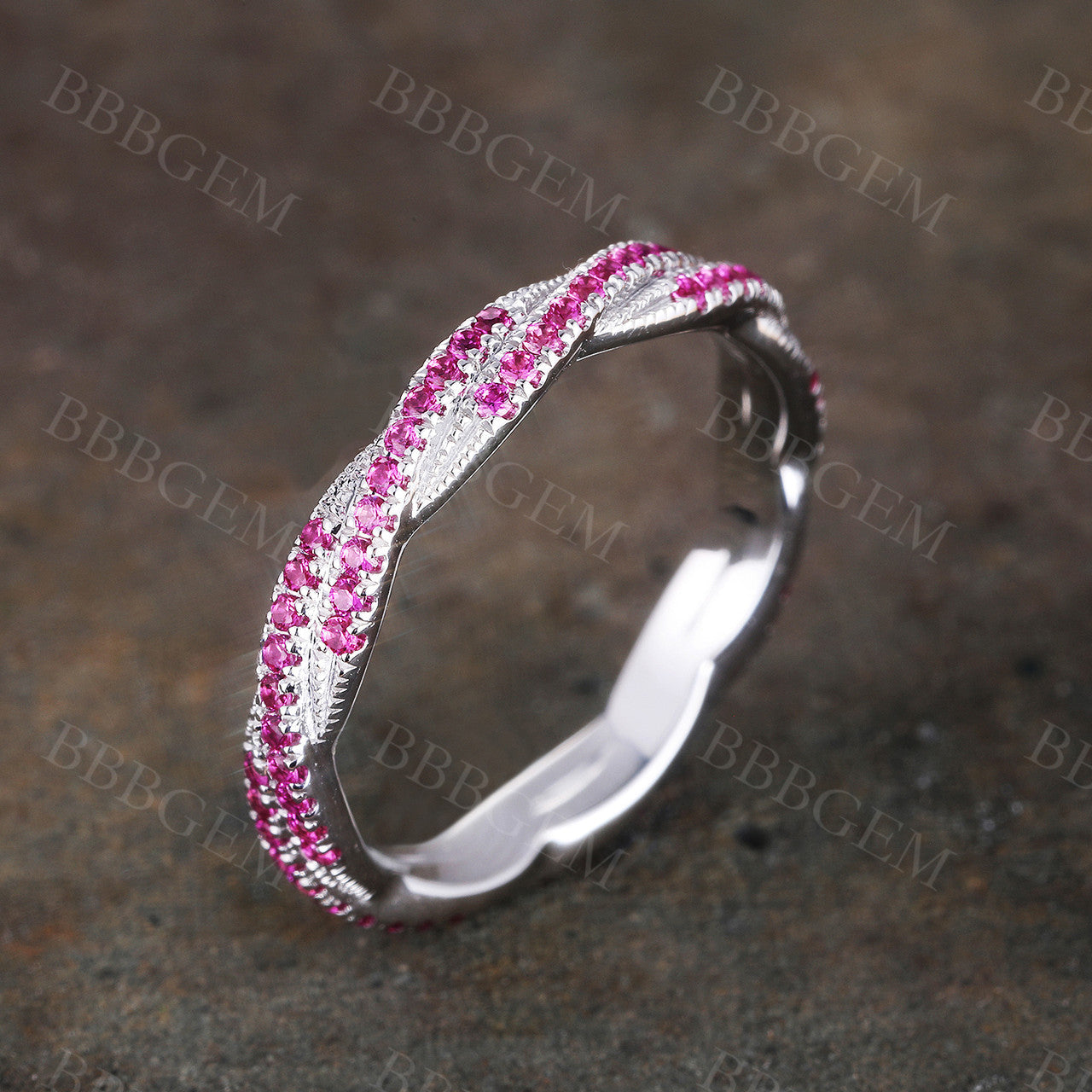 Twisted Ruby Wedding Band - Unique White Gold Ruby Stacking Ring for Women | Perfect for Engagement, Anniversary & Bridal Jewelry Gifts