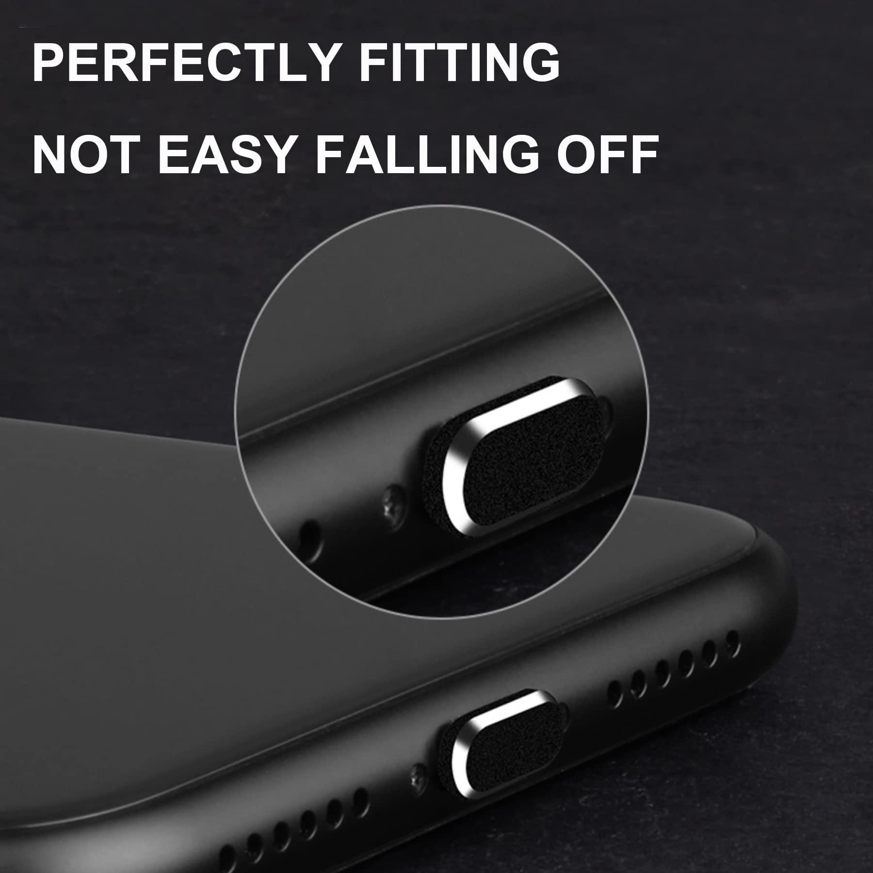 iPhone & AirPods Dust Plug Set - Lightning Port Protector & Speaker Cover | Anti-Dust Charging Port Cover for iPhone 11/12/13/14/15 Pro Max & AirPods Cases | Perfect for Travel, Gym & Outdoor Activities (Black)