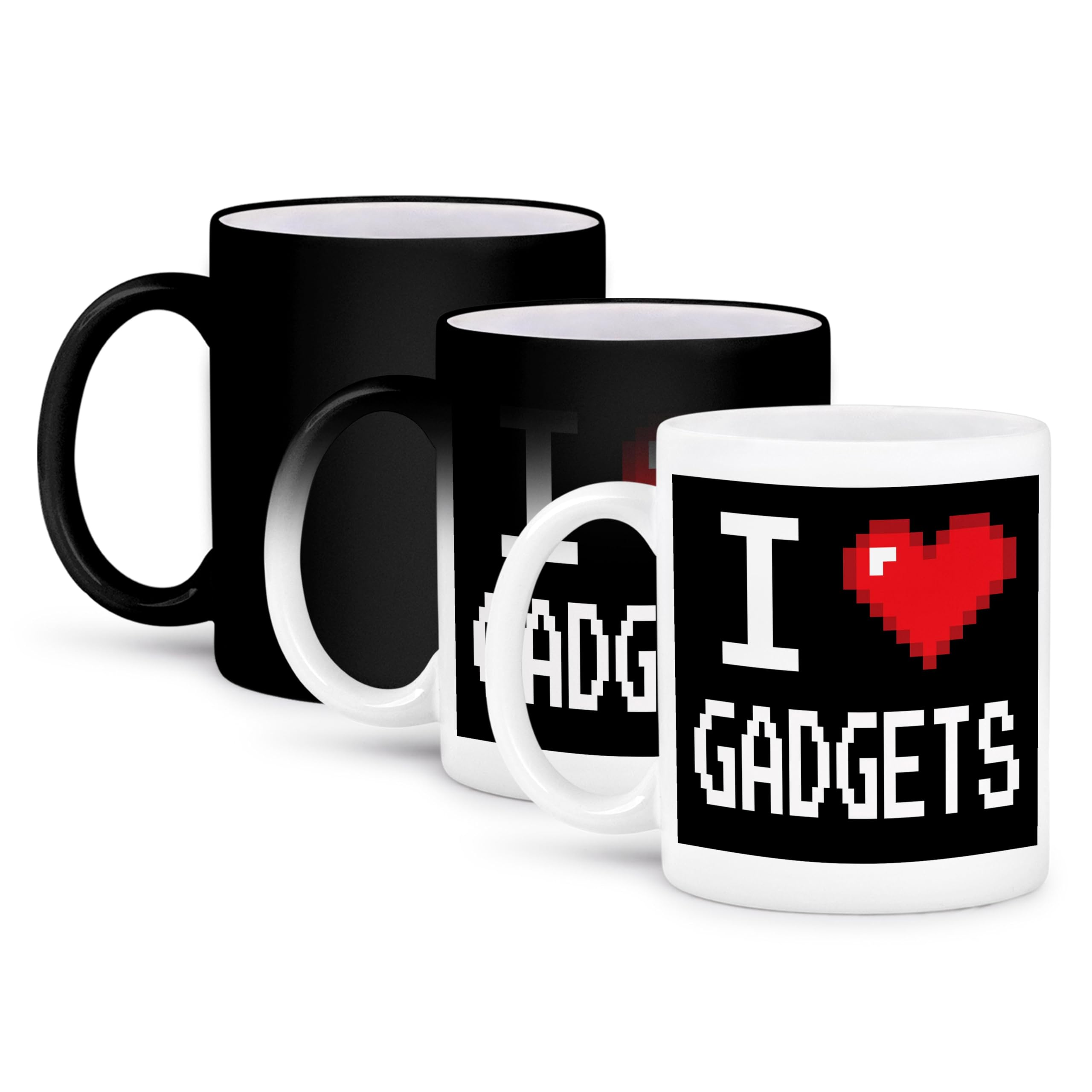 3dRose 8-Bit Pixel Art Magic Transforming Mug - 11 oz Black & White Geeky Coffee Cup for Gamers & Tech Lovers | Perfect for Office, Gaming Setup & Gift Giving