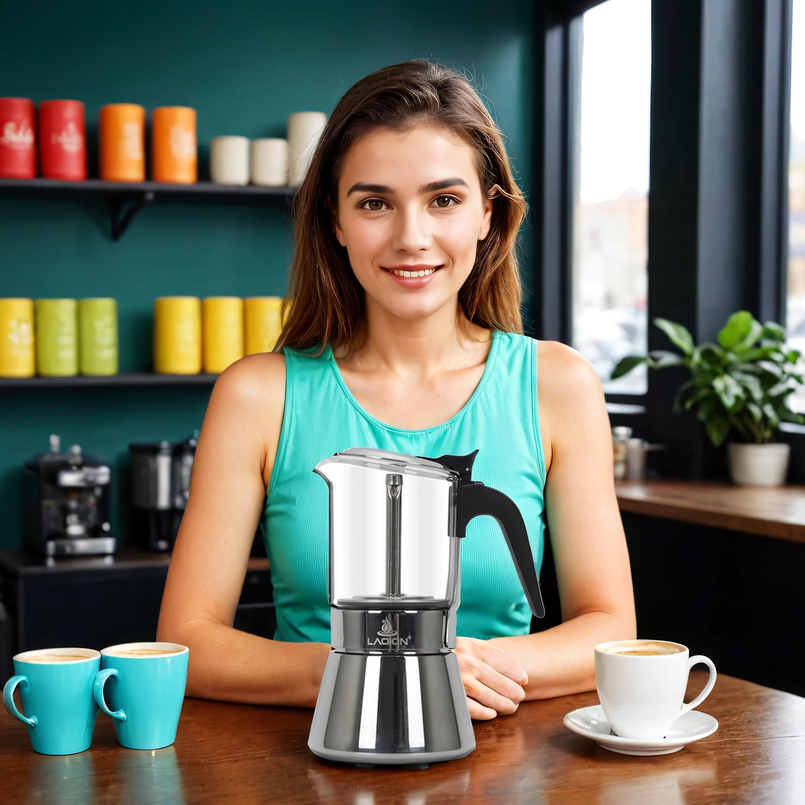6-Cup 240ml Stovetop Espresso Maker - Classic Moka Pot with Crystal Glass Top & Stainless Steel - Italian Coffee Maker for Cuban, Espresso & Mocha - Perfect for Home Brewing, Camping & Gifts
