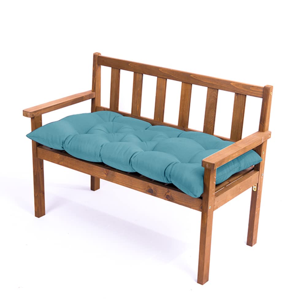 Waterproof Outdoor/Indoor Bench Cushion - Non-Slip Patio Swing Chair Cushion with Ties - 47.2 x 19.7 Inch Blue Cushion for Garden, Porch, Wicker Furniture - Perfect for Backyard Relaxation & Outdoor Seating Comfort