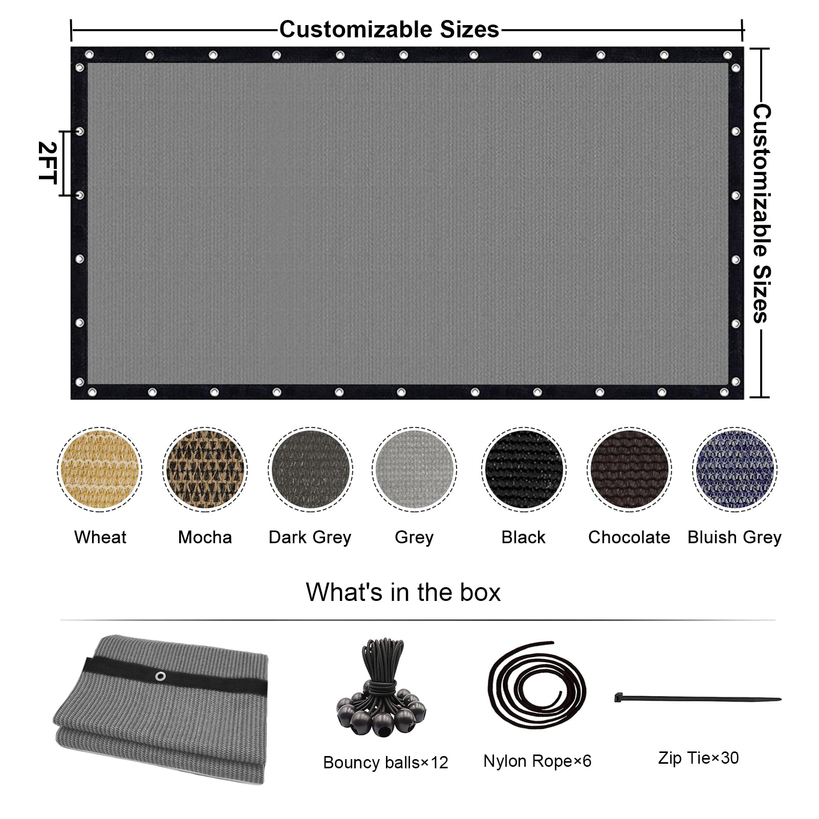 KANAGAWA 90% UV Block Sun Shade Cloth 10'X10' Outdoor Pergola Shade Cover with Grommets - Light Gray Privacy Screen for Patio, Backyard, Garden, Carport - Perfect for Outdoor Relaxation, Plant Protection & Vehicle Shading