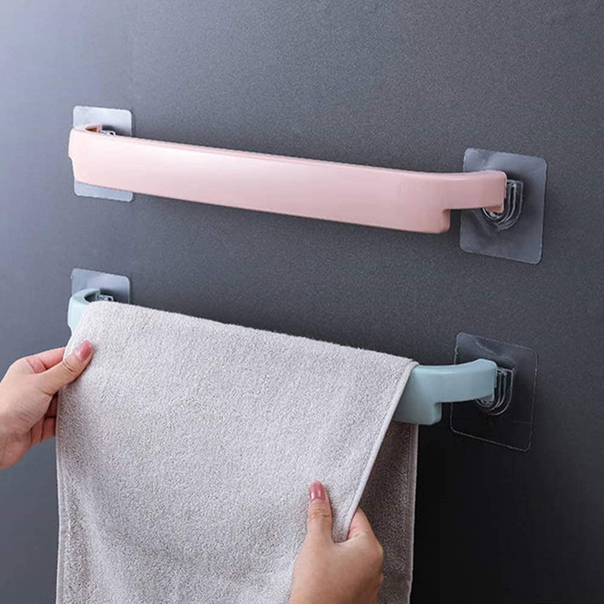 XIBO Self-Adhesive Wall Mounted Towel Rack - Plastic Bathroom Shelf & Hanger Organizer for Kitchen, Bathroom - Multi Color (2 Pack) - Perfect for Small Spaces, Apartments & Dorm Rooms