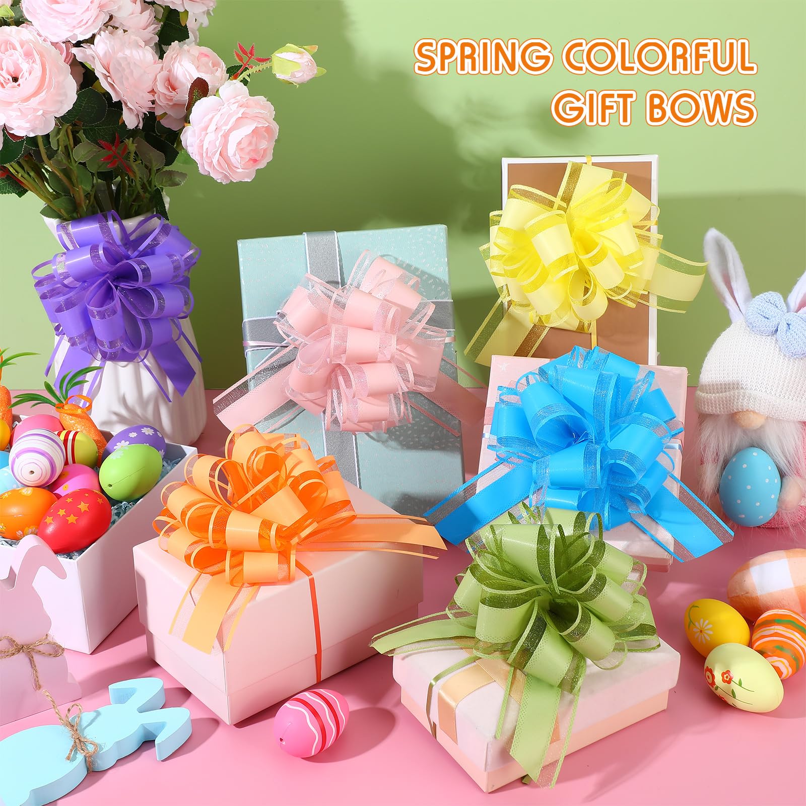 48 Pcs 6 Inch Large Easter Pull Bows - Matte Gift Wrap Ribbon Bows for Wrapping Boxes, Easter Party Decorations 2025 - Perfect for Easter Gift Wrapping, Basket Decor, and Spring Party Decorations