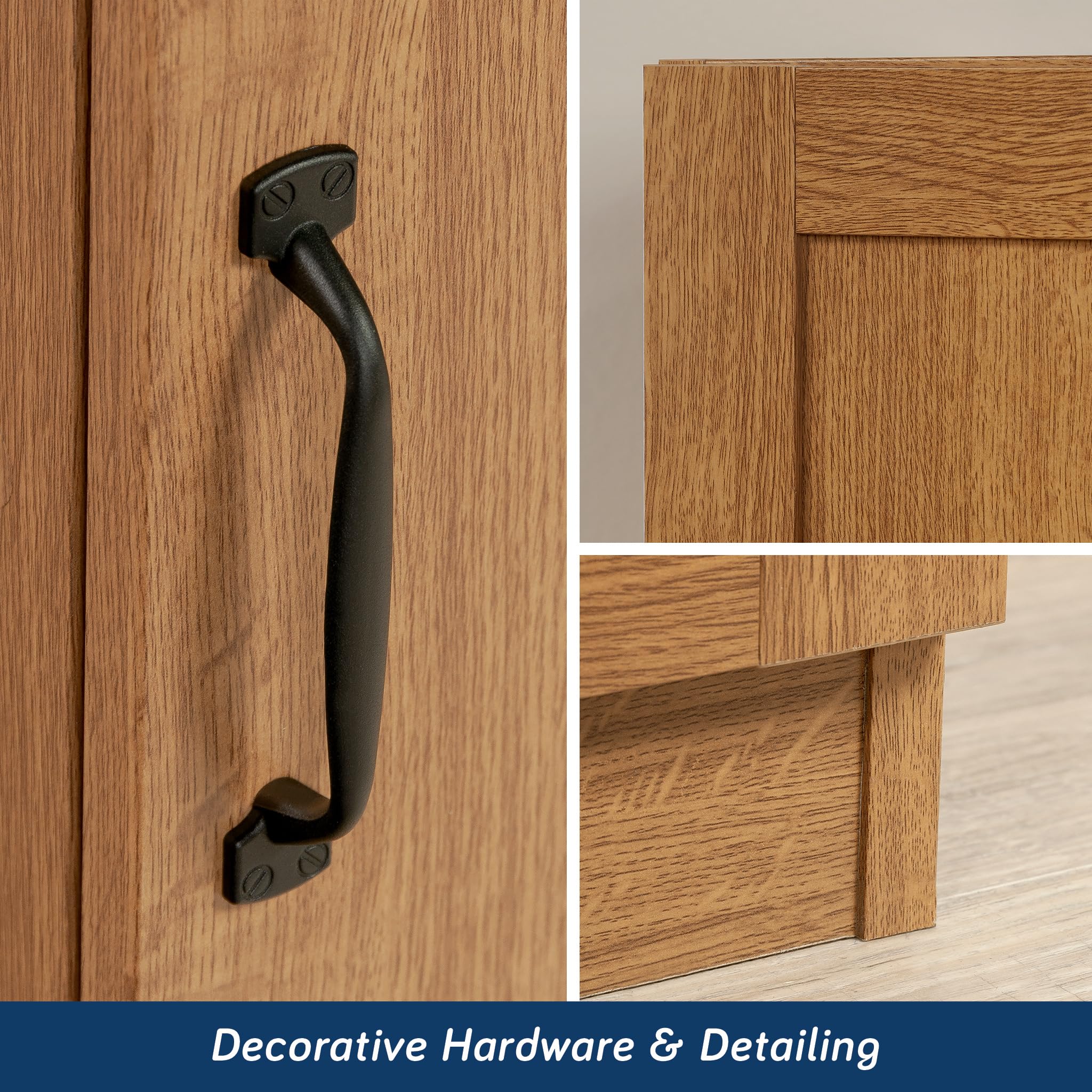Sauder Storage Cabinet with Adjustable Shelves - Highland Oak Finish Pantry Organizer for Kitchen, Bathroom, or Office Use