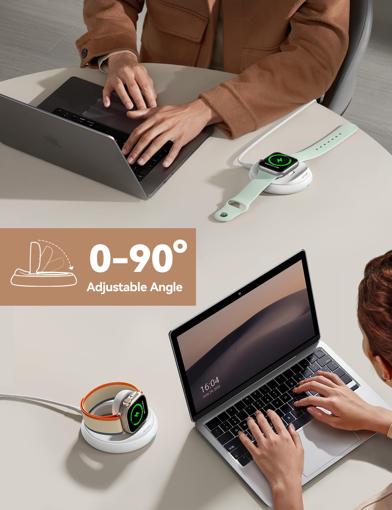 JOYROOM Magnetic Apple Watch Charger Stand - Portable & Foldable Fast Charging Dock for Apple Watch Series 10/9/8/7/6/5/SE/Ultra 2 with Nightstand Mode (White) | Perfect for Travel, Office & Bedside Charging