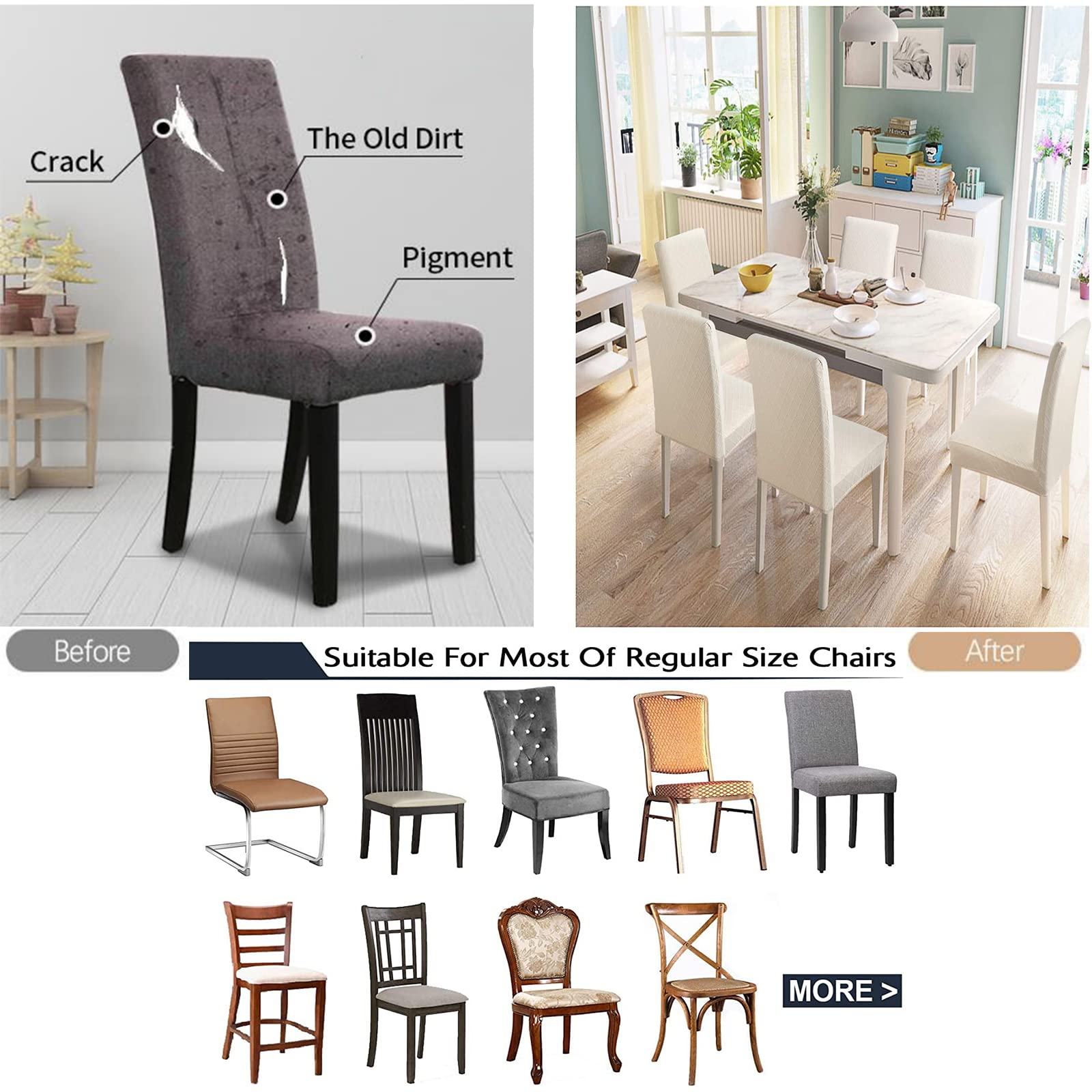 Super Fit Stretch Washable Dining Chair Cover - Removable Slipcover for Hotel, Restaurant, Wedding & Banquet (Beige, Set of 4) | Perfect for Home Dining, Ceremonies & Party Decorations