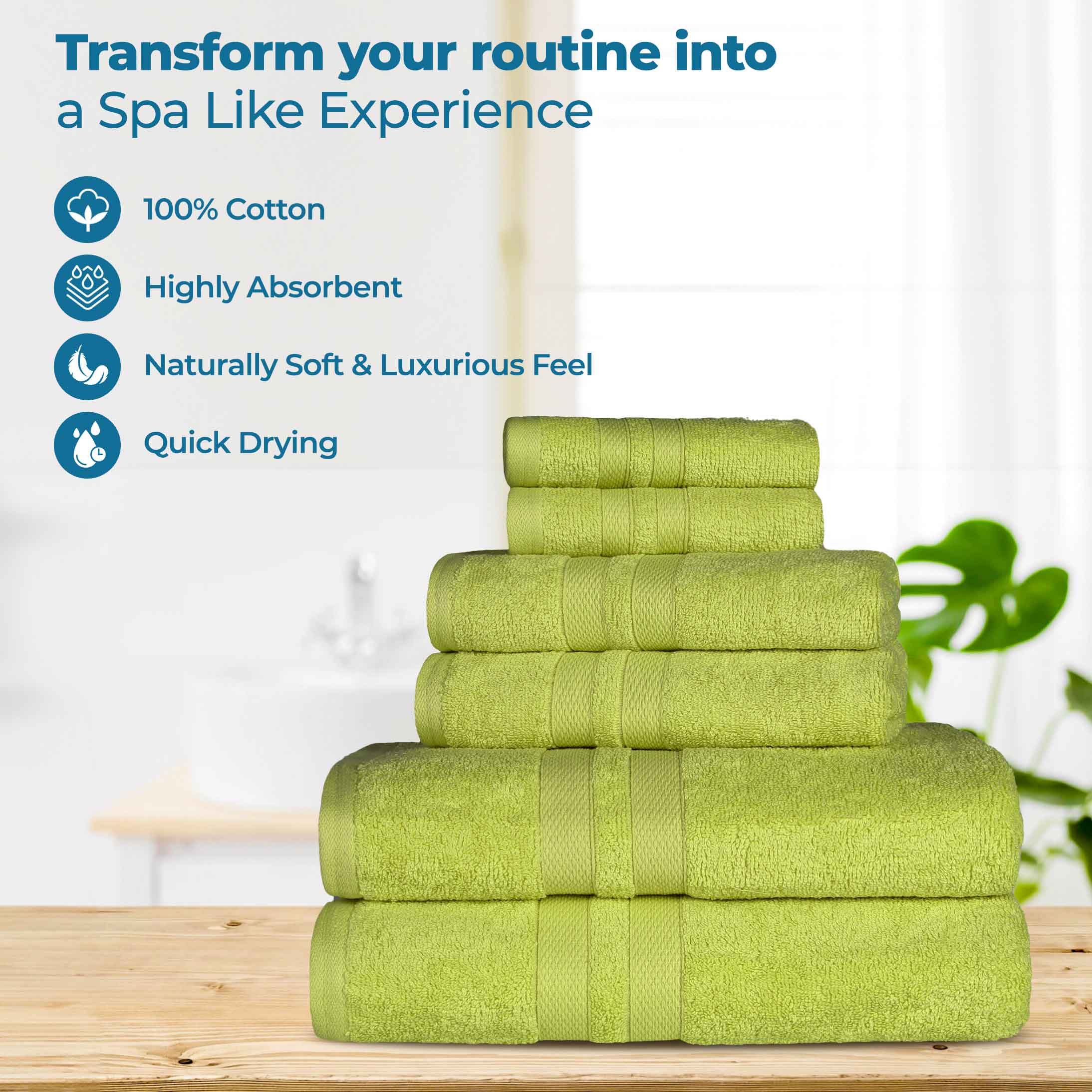 Ultra Soft Cotton Absorbent Bath Towel Set - 6 Piece Solid Color Collection for Spa, Gym & Luxury Home Use