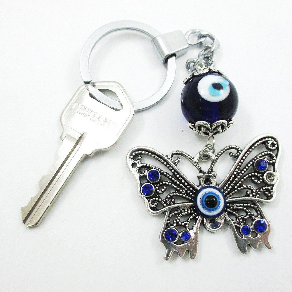 2 Pcs Lucky Eye Butterfly Keychains - Beaded Key Ring for Good Luck & Blessings - Perfect for Gifts, Home Decor, and Car Accessories