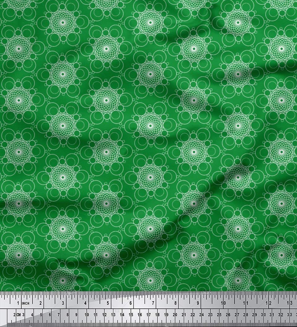 Soimoi Moss Green Georgette Fabric by The Yard - 42 Inch Wide - Geometric Circle Art Printed Textile for Fashion & Home Decor - Perfect for Dresses, Curtains, and DIY Craft Projects