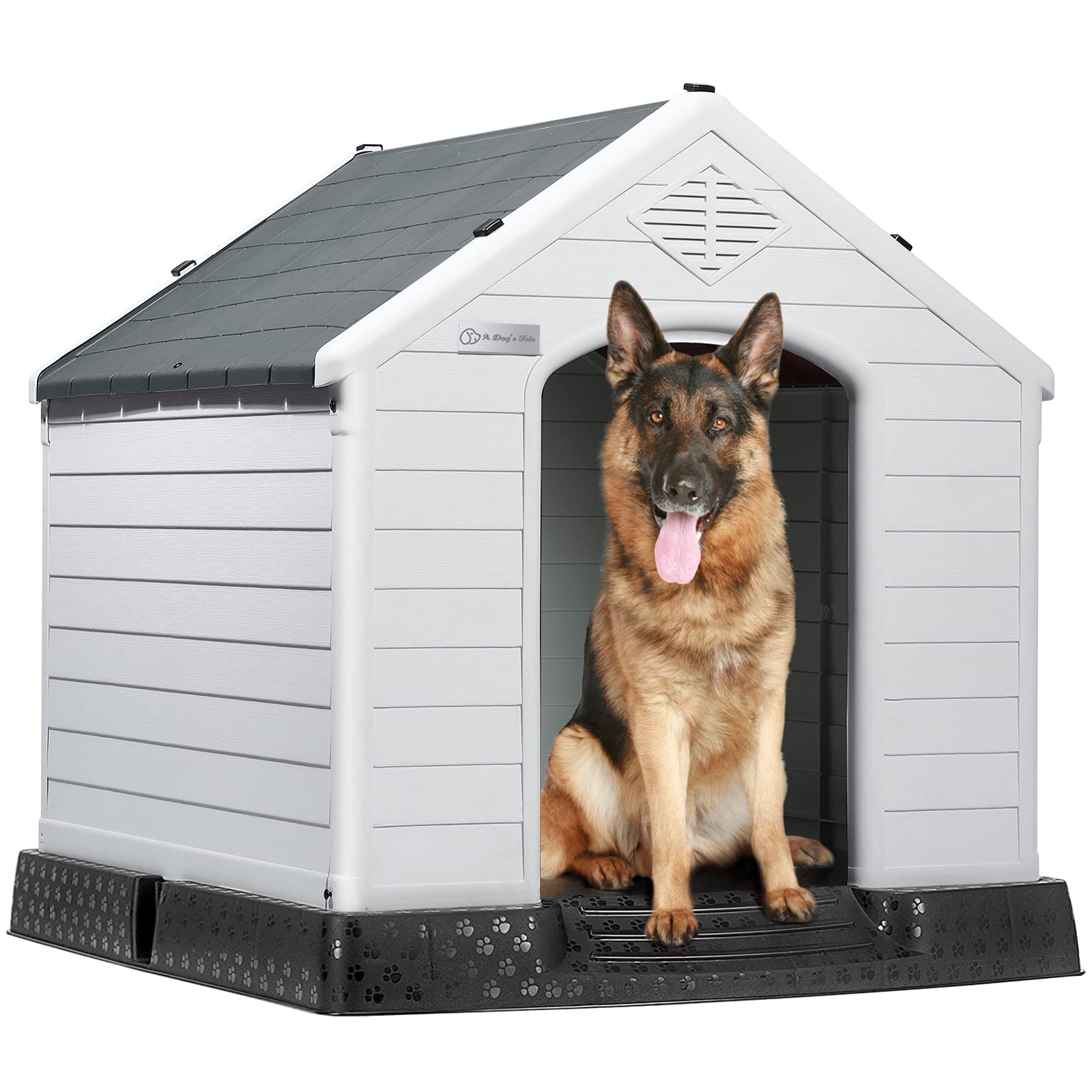 LEMBERI Durable Waterproof Plastic Dog House for Small to Large Dogs - Indoor & Outdoor Insulated Puppy Shelter with Elevated Floor & Ventilation Design - Easy Assembly Pet Home for Backyard, Patio, or Kennel Use