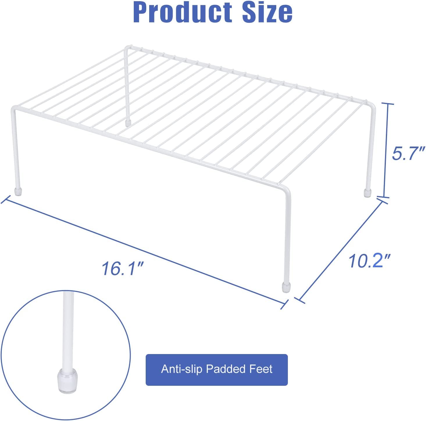 16.1 x 10.2 Inch Large White Kitchen Storage Shelf Rack - 4 Pack Cabinet Organizer for Fridge, Bathroom & Countertop - Space Saving Solution for Pantry, Spice Jars & Toiletries Storage