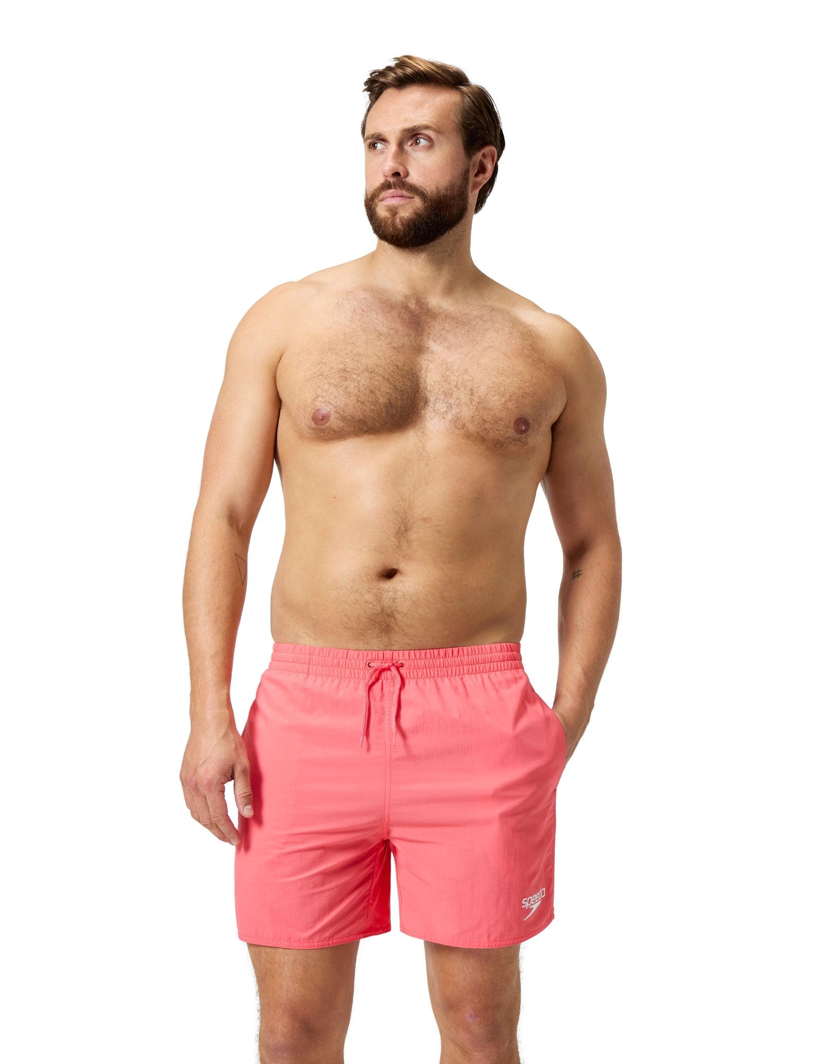 Essentials 16 Water Shorts for Men - Quick-Dry Swim Trunks with UPF Protection in Coral Orange - Perfect for Beach, Pool & Summer Activities