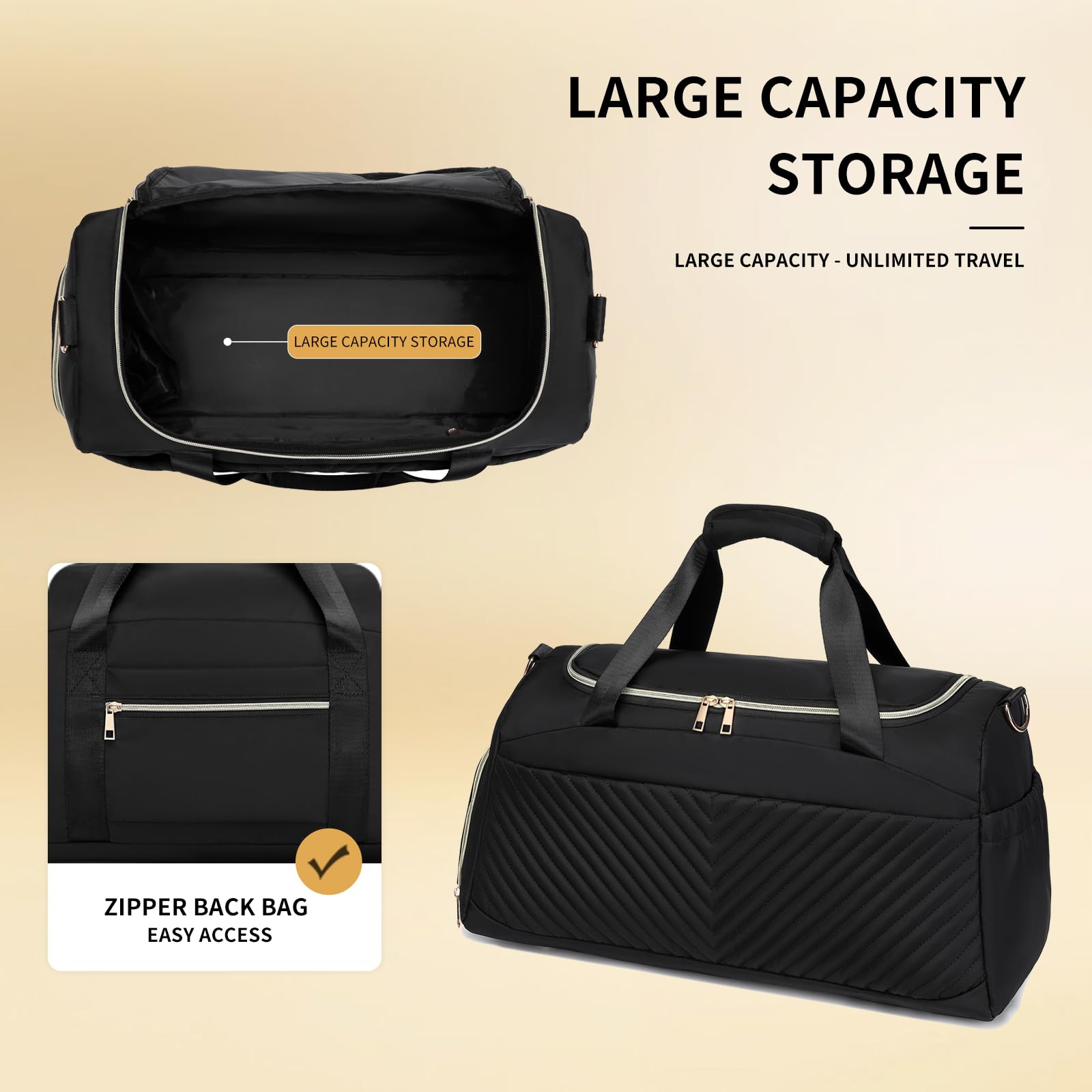 Large Travel Duffel Bag with Shoe Compartment - Carry On Approved Oversized Gym Bag for Weekend Trips & Workouts (Black) - Perfect for Air Travel, Sports Gear & Business Trips