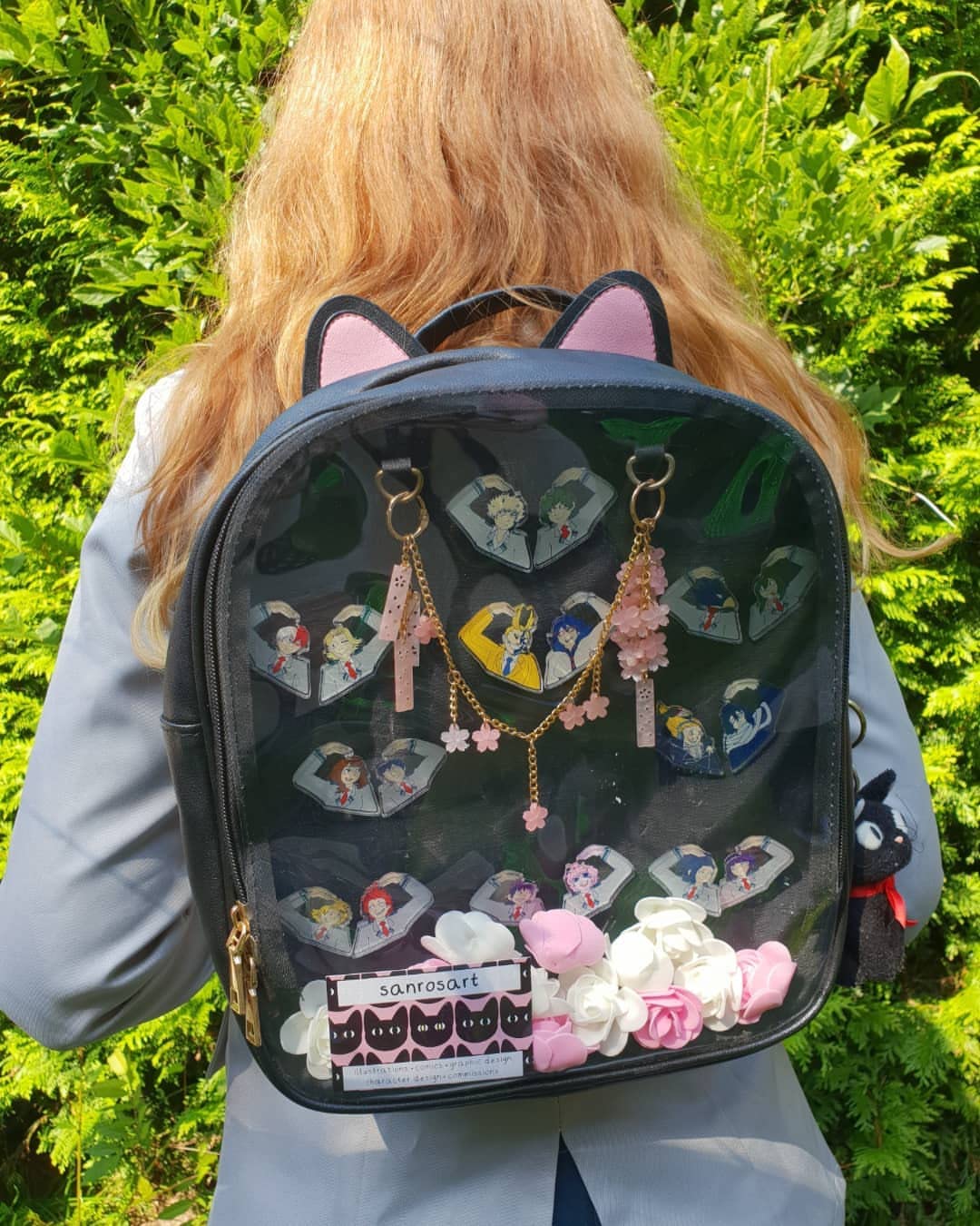 STEAMEDBUN Anime Ita Bag Backpack with Clear Insert Pocket - Cat Ears Pin Display Backpack for Collectors | Perfect for Cosplay, Conventions & Kawaii Fashion Accessories
