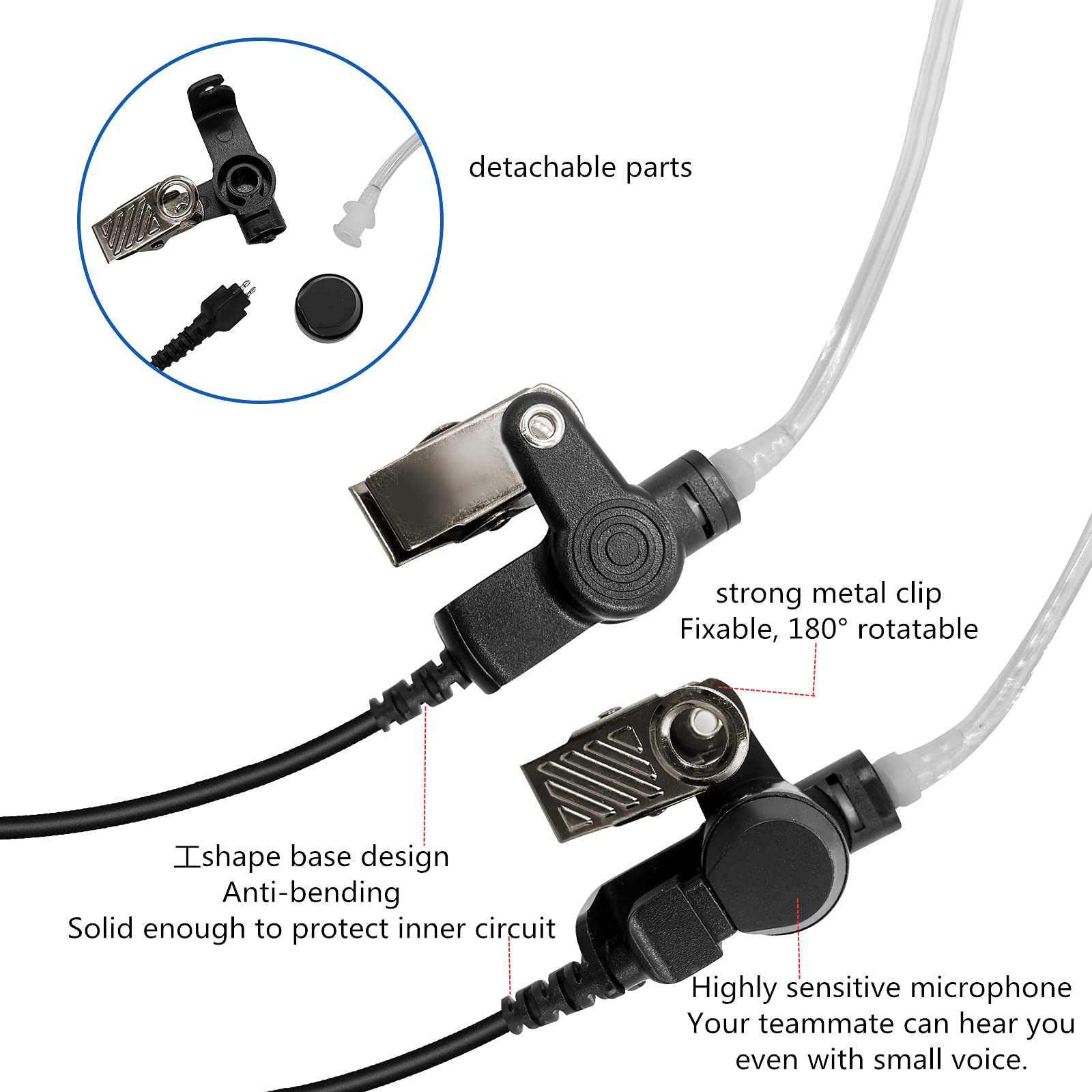 JUYODE Acoustic Tube Walkie Talkie Earpiece - Compatible with Ailunce HD1, Retevis RT29 RT48 RT47 RT47V RT82 RT83 RT87 RB23 RB46 NR30, TYT2017, Motorola GP328PLUS EX500 M6 - Secure & Clear Communication for Security, Construction & Event Staff