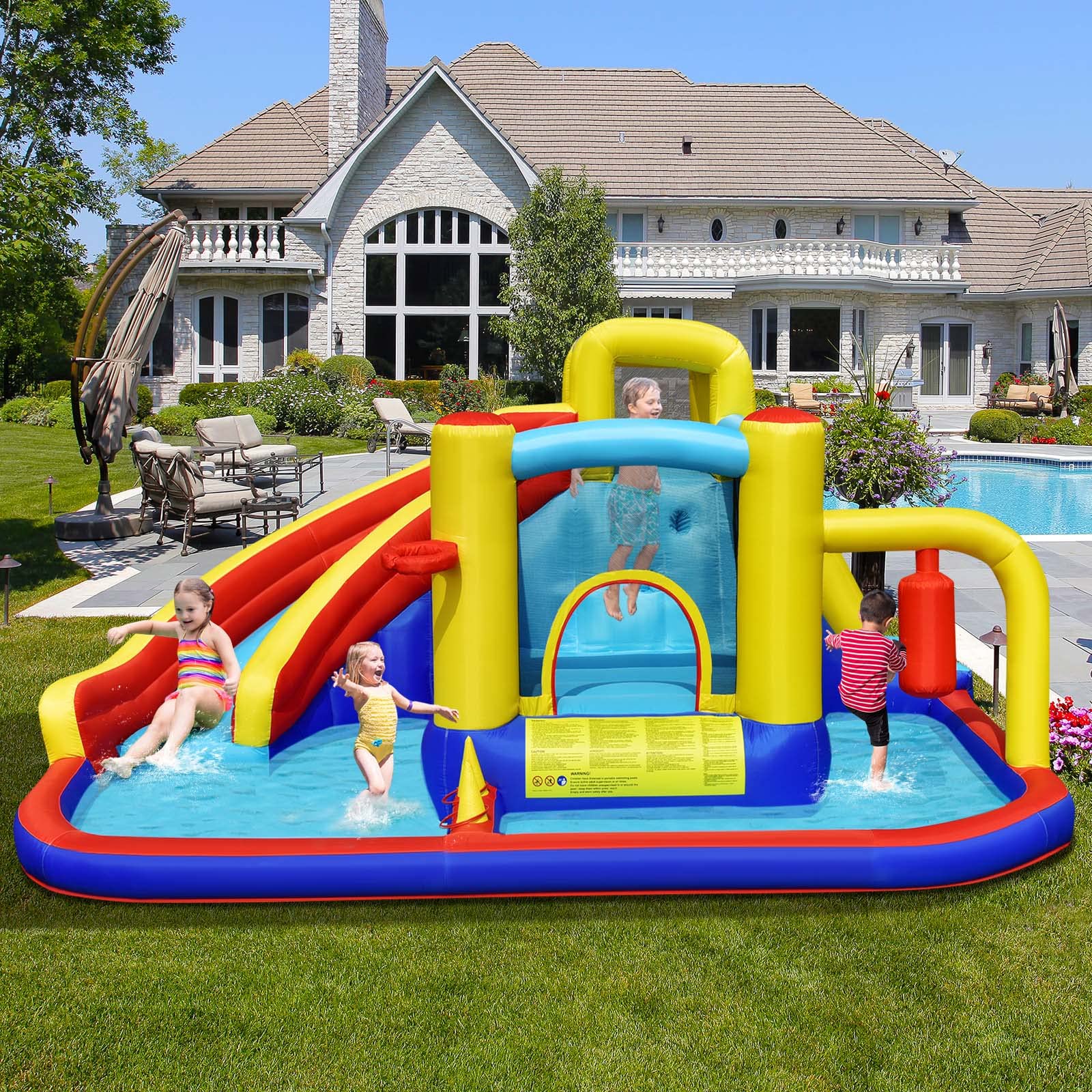 BOUNTECH Inflatable Water Slide - Mega Water Park Bounce House Combo with Splash Pool & Climbing Wall | Outdoor Backyard Fun for Kids & Adults | Perfect for Summer Parties, Birthday Gifts & Family Gatherings