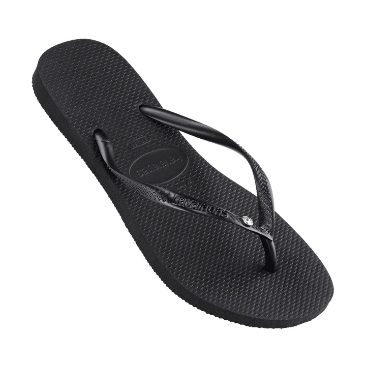 Havaianas Slim Swarovski II Crystal Flip Flops for Women - Sparkling Black Sandals with Genuine Crystals | Perfect for Beach, Pool Party & Summer Vacations