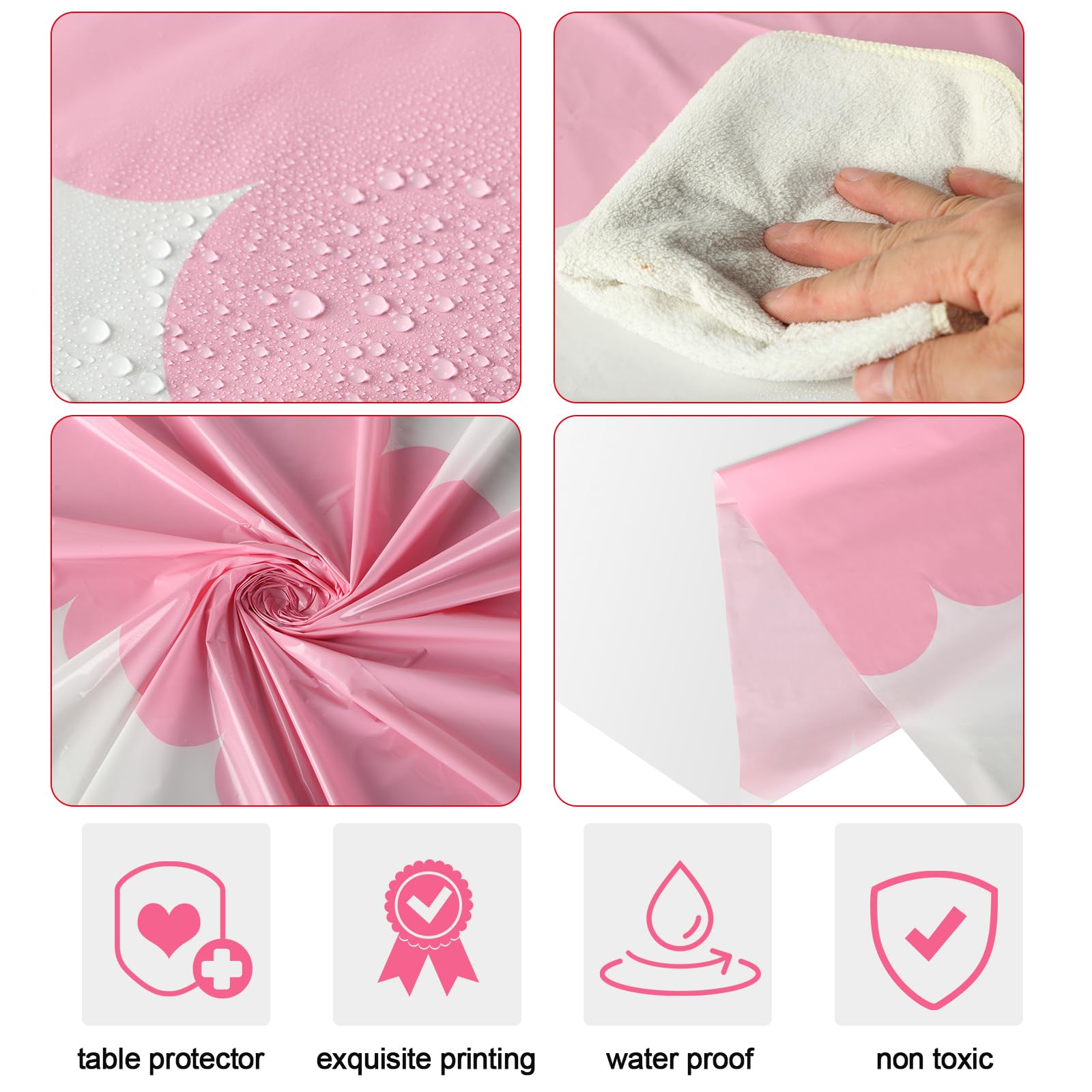 Oudain 6 Pack Pink Plastic Tablecloth 54 x 108 Inch - Disposable Vinyl Table Cover for Wedding, Birthday, Baby Shower, Mermaid & Unicorn Party Decor - Light Pink Table Runner for Indoor & Outdoor Events