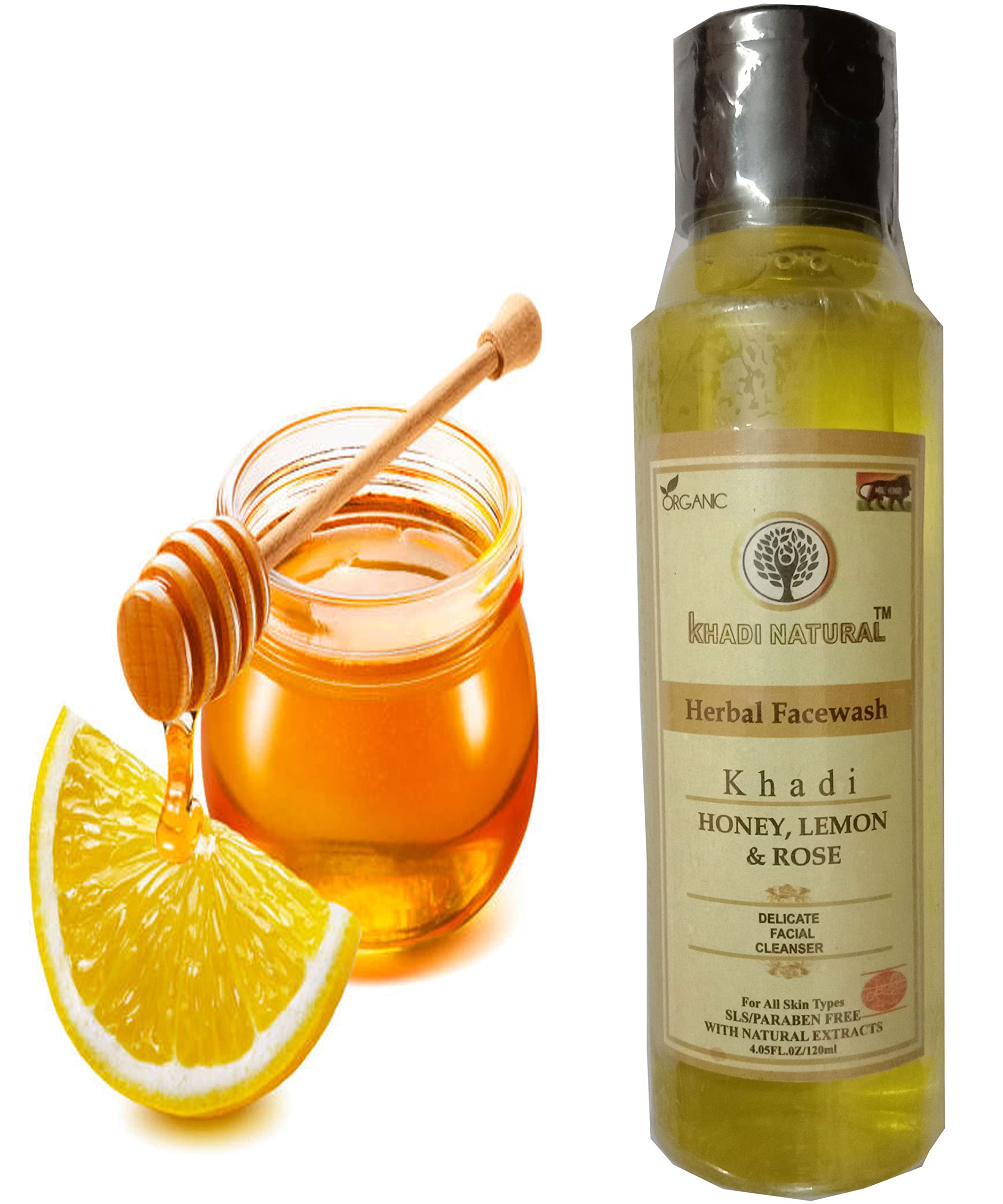 KHADI ORGANIC 100% Natural Ayurvedic Herbal Honey Lemon & Rose Face Wash - SLS & Paraben Free (120ml) | Gentle Cleansing for Glowing Skin | Perfect for Daily Skincare Routine & Sensitive Skin Types