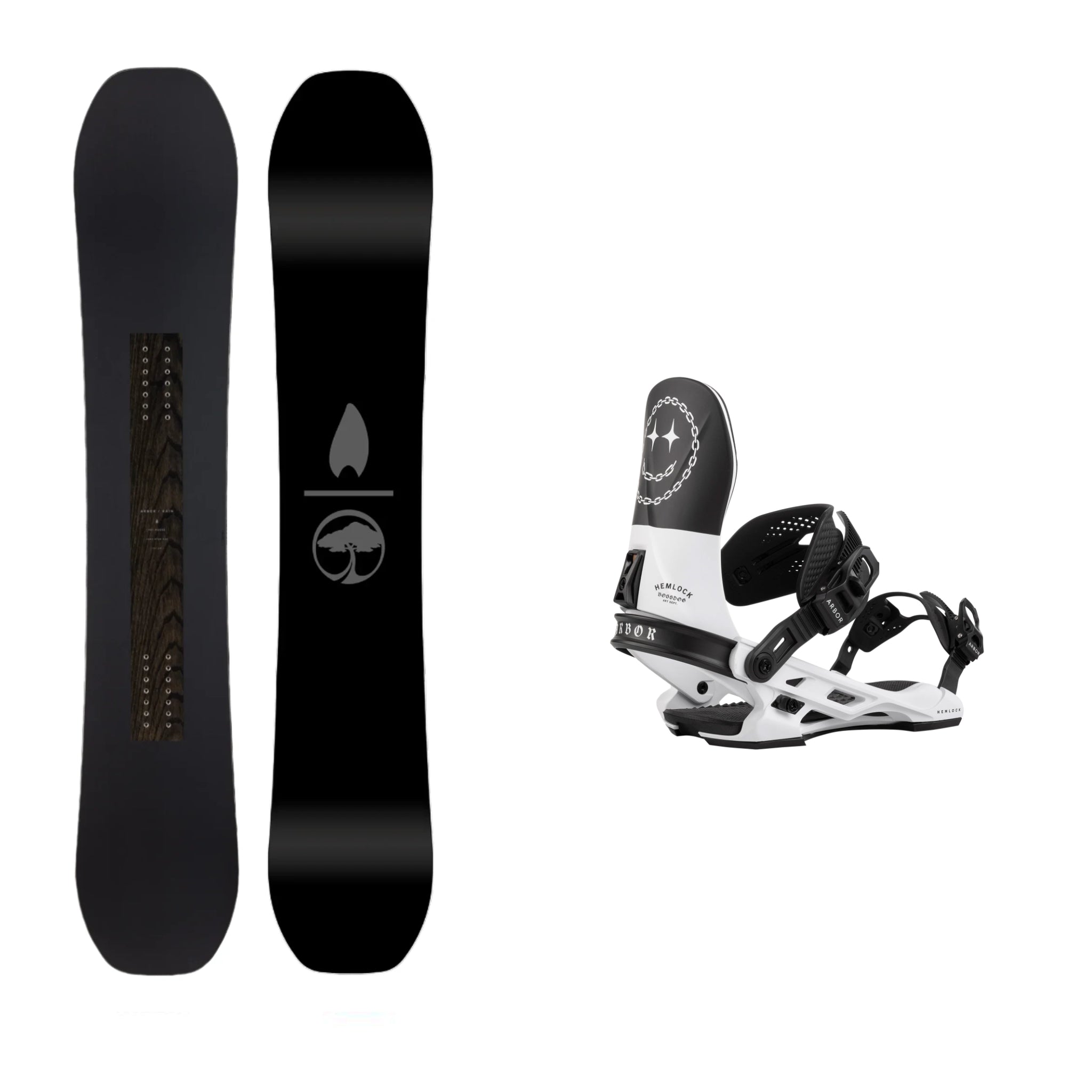 **2025 Arbor Candle Rain Snowboard with Arbor Hemlock Boss Dog Binding - Perfect for Powder & All-Mountain Riding**