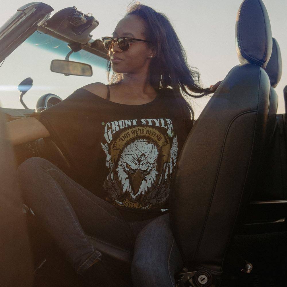 Women's Easy Rider Eagle Slouchy T-Shirt - Black | Vintage Graphic Tee for Casual Wear & Biker Outfits
