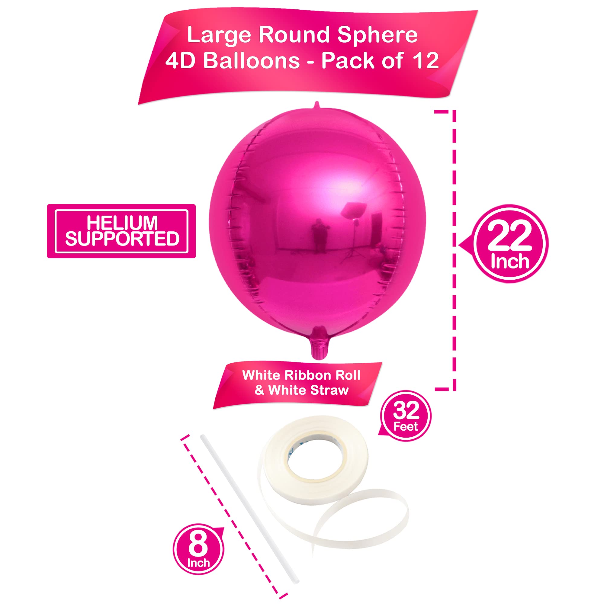KatchOn 22 Inch Large Hot Pink Balloons - Pack of 12 | Premium Mylar Foil Balloons for Galentine's Day, Birthday & Party Decorations | Perfect for Baby Showers, Bridal Showers & Anniversary Celebrations