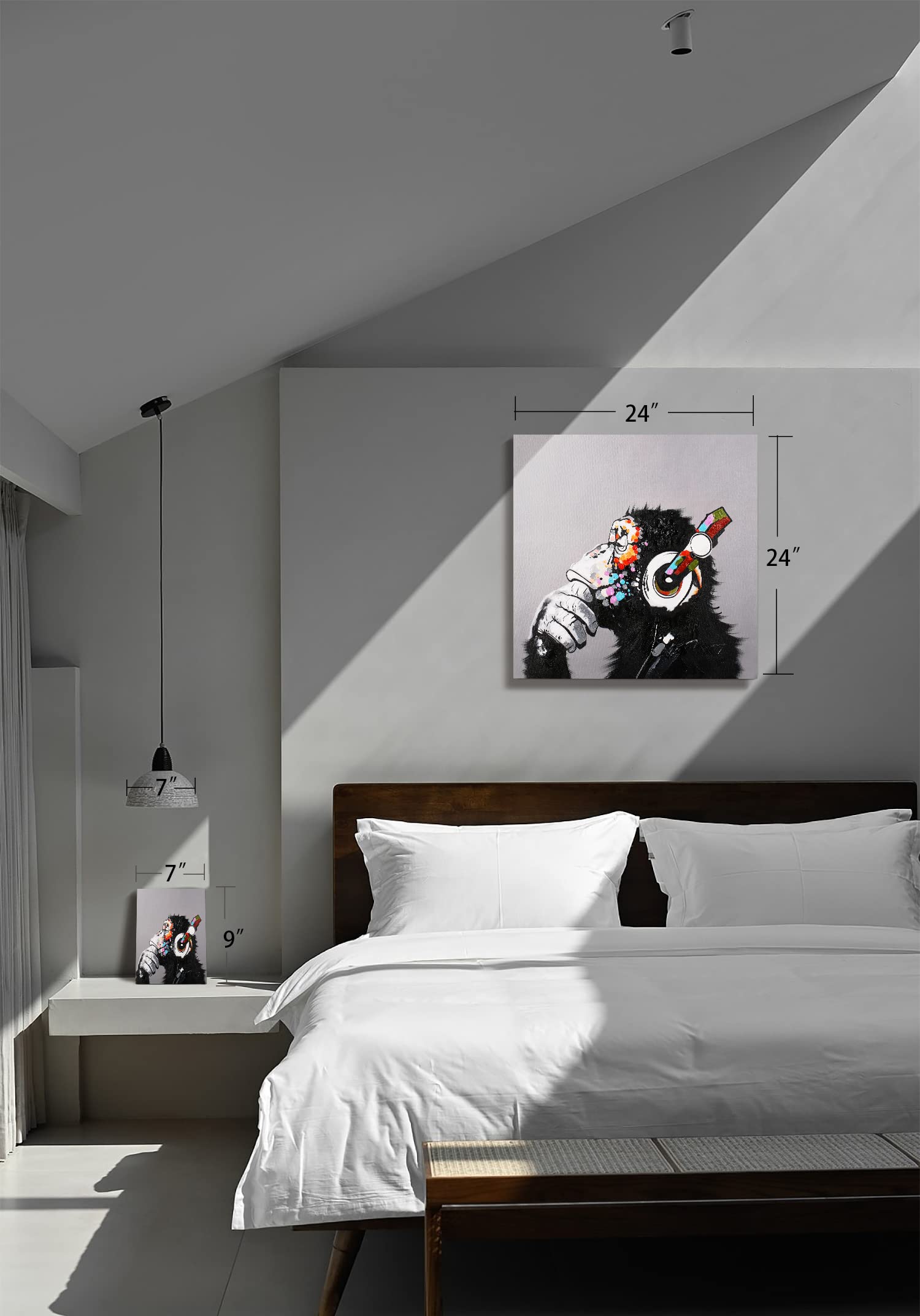 Modern Pop Art Framed Canvas Print - Thinking Monkey with Headphones Wall Art for Home & Office Decor, 14x18 Inches - Perfect for Living Room, Bedroom or Creative Workspace