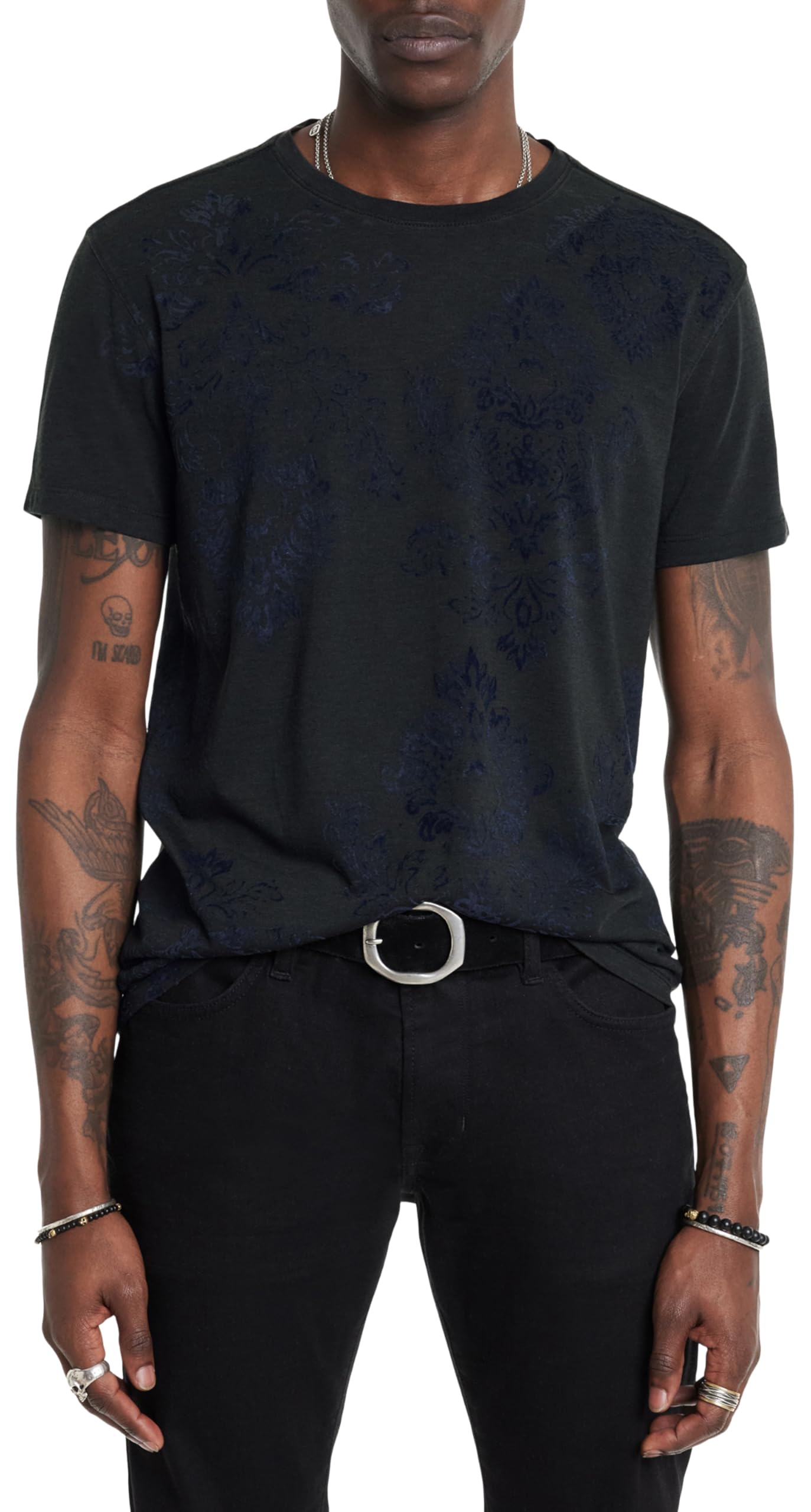 John Varvatos Men's Paisley Print Short Sleeve T-Shirt - Casual Cotton Tee for Everyday Wear & Street Style Outfits