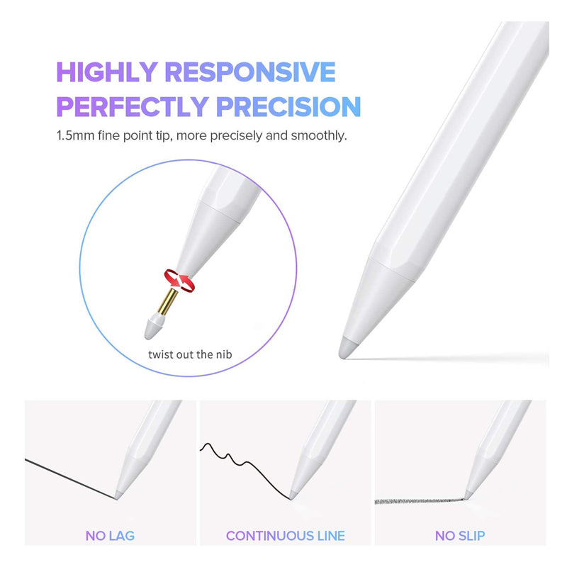 Apple Pencil Stylus for iPad Air 10.9 (4th Gen), iPad Pro 11/12.9, iPad Mini 5, iPad 10.2/7/8 Gen (2018-2021 Models) - 2 Pack with Free Replacement Tips | Palm Rejection & Auto Power Off | Perfect for Drawing, Note-Taking & Digital Art
