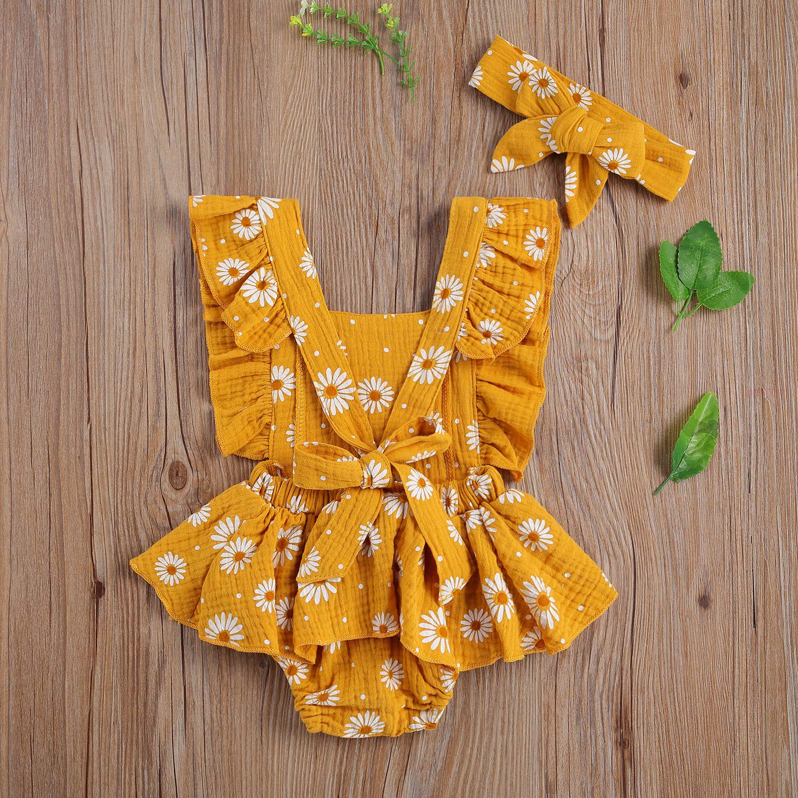 Newborn Baby Girl Daisy Romper Dress - Adjustable Ruffles One-Piece Bodysuit Jumpsuit | Summer Outfits for Infants | Perfect for Photoshoots, Parties & Outdoor Play