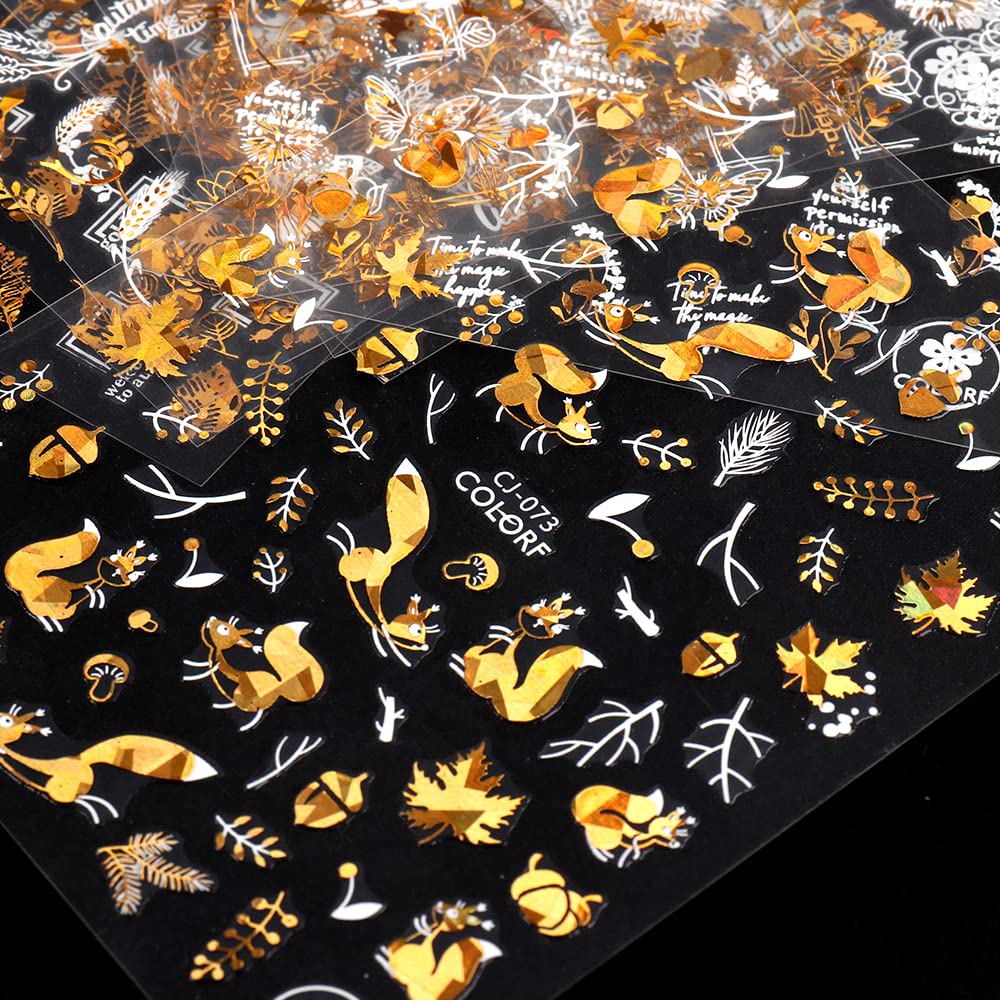 Autumn Leaves Nail Decals - Gold Maple Leaf Nail Art Stickers, 3D Self-Adhesive Fall Nail Stickers for Women DIY Nail Art, 9 Sheets/Set - Perfect for Halloween, Thanksgiving, and Autumn Nail Designs