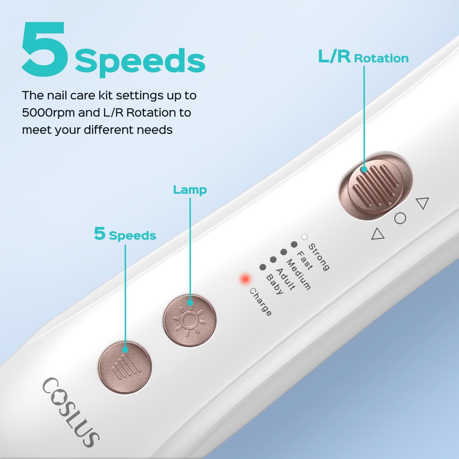 Professional 5-in-1 Electric Nail File Kit - Cordless Manicure Pedicure Set with 5 Speeds & Wide Grinder for Thick Nails - Perfect for Home Salon, Men, Women & Seniors - White C43 Model - Ideal for At-Home Nail Care, Salon Professionals & DIY Beauty Treatments